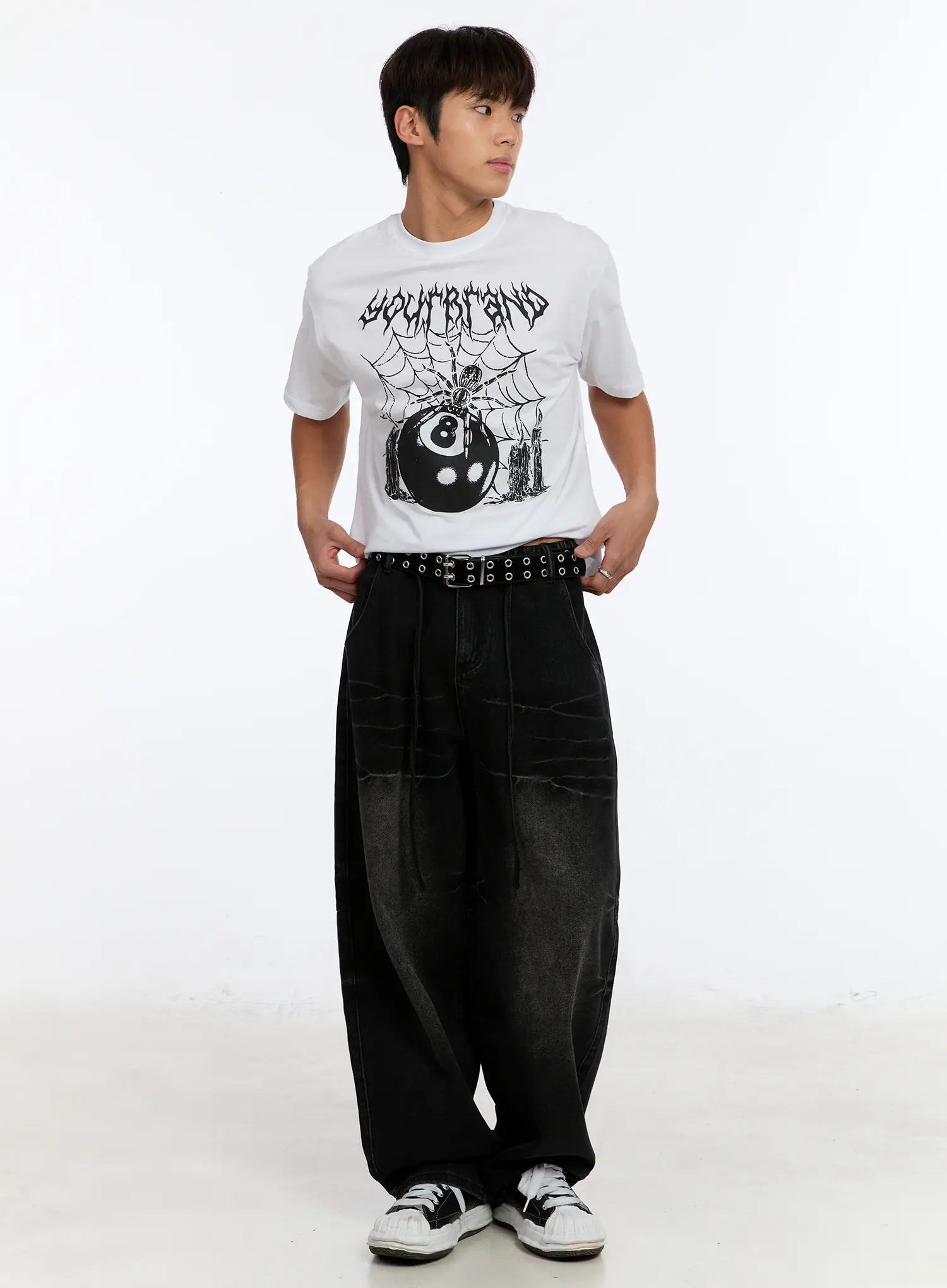 Men's Black Washed Wide Leg Jeans IM530 - Image 3