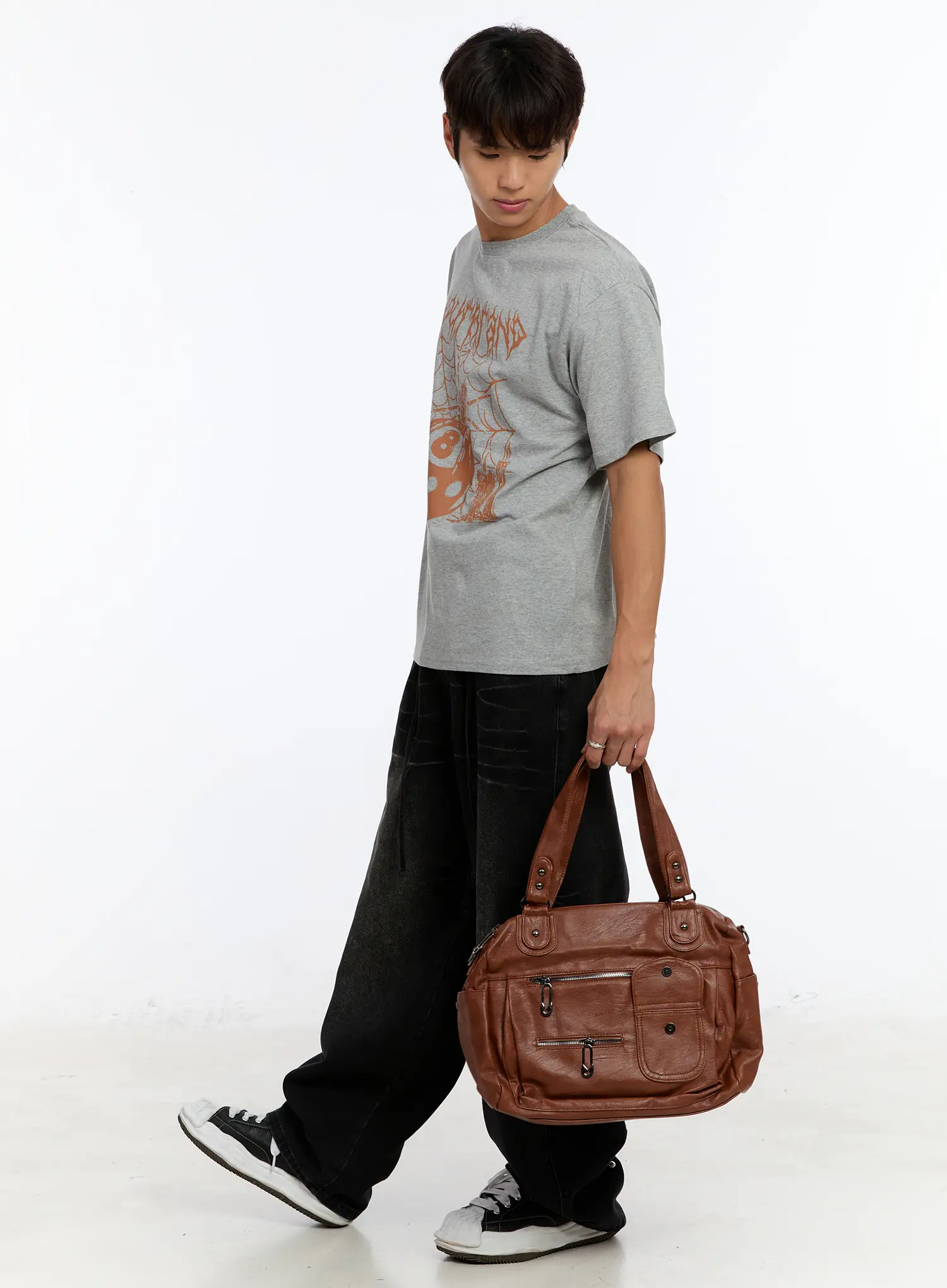 Men's Black Washed Wide Leg Jeans IM530 - Image 4