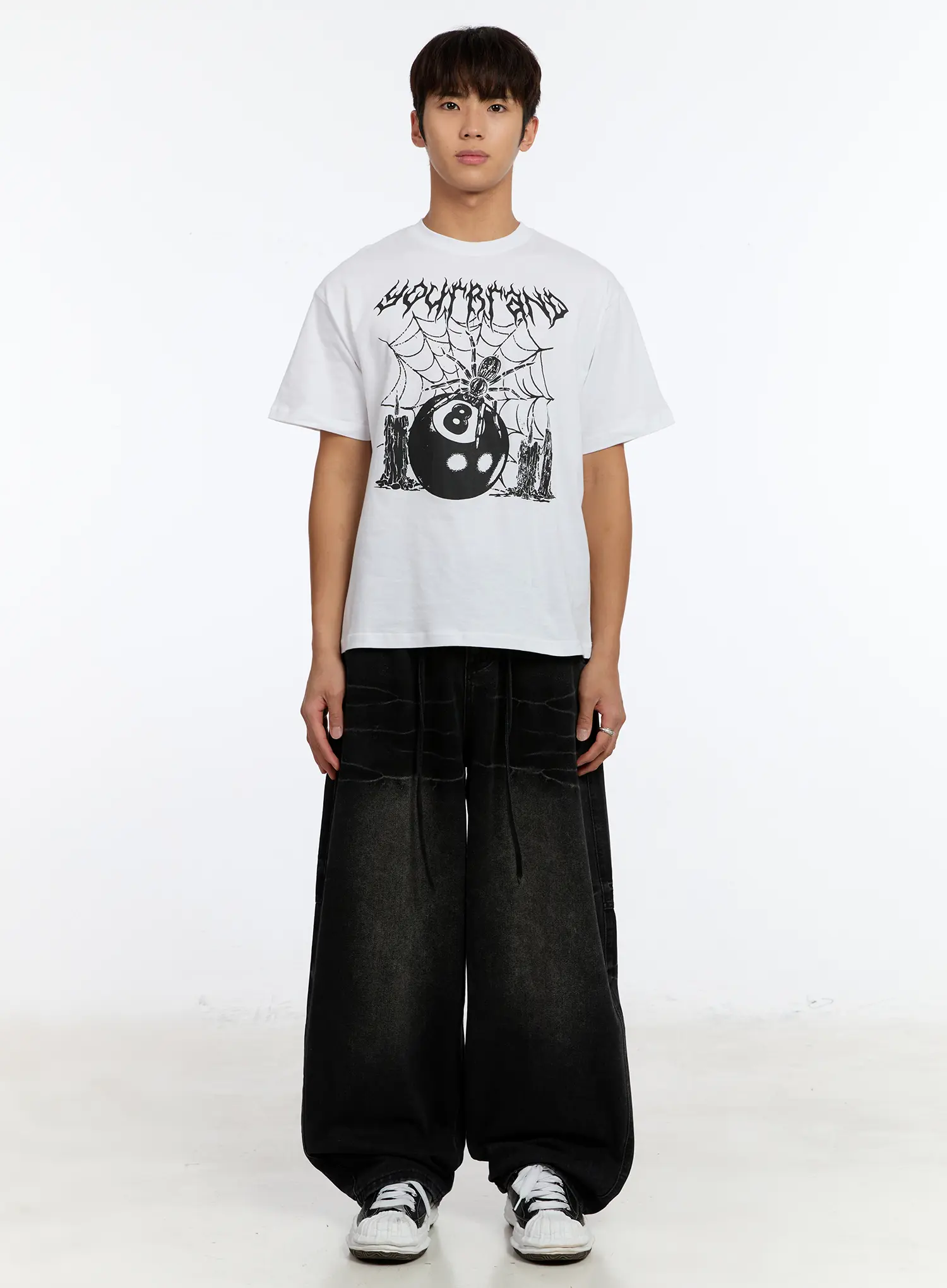 Men's Black Washed Wide Leg Jeans IM530 - Image 5