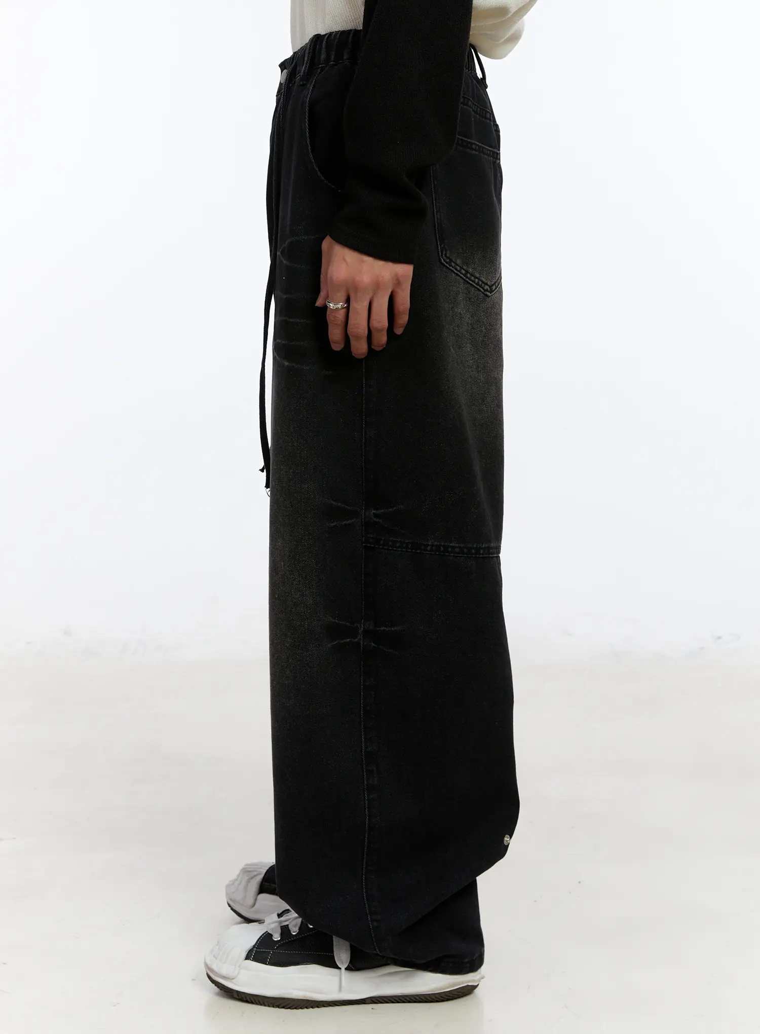 Men's Black Washed Wide Leg Jeans IM530 - Image 9