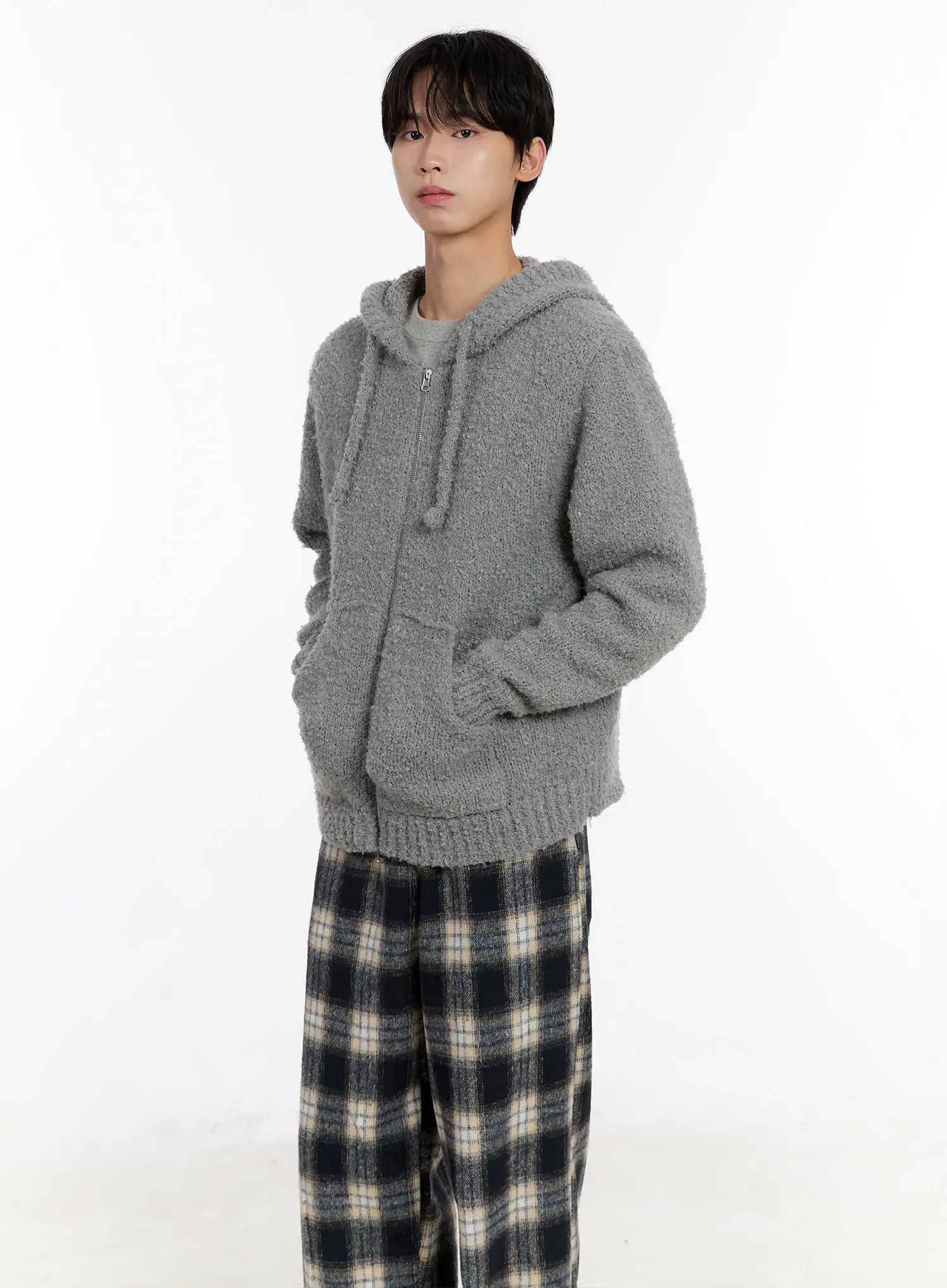 Men's Boucle Knit Zip-Up Hoodie ID502 - Image 2