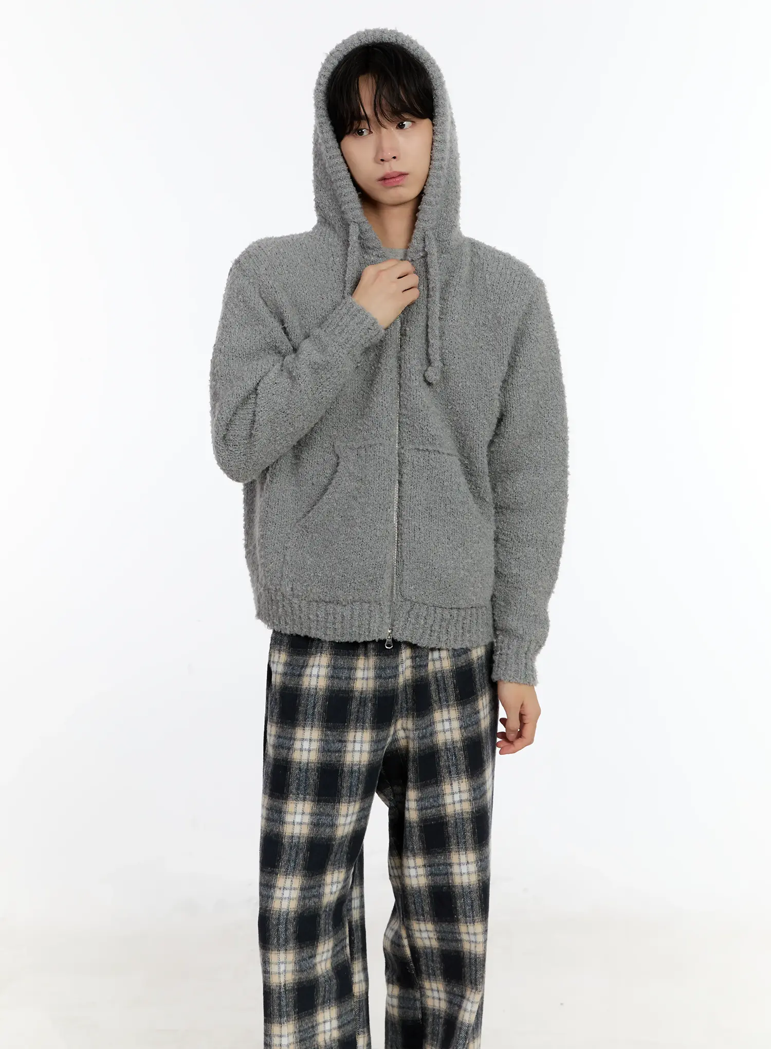 Men's Boucle Knit Zip-Up Hoodie ID502 - Image 6