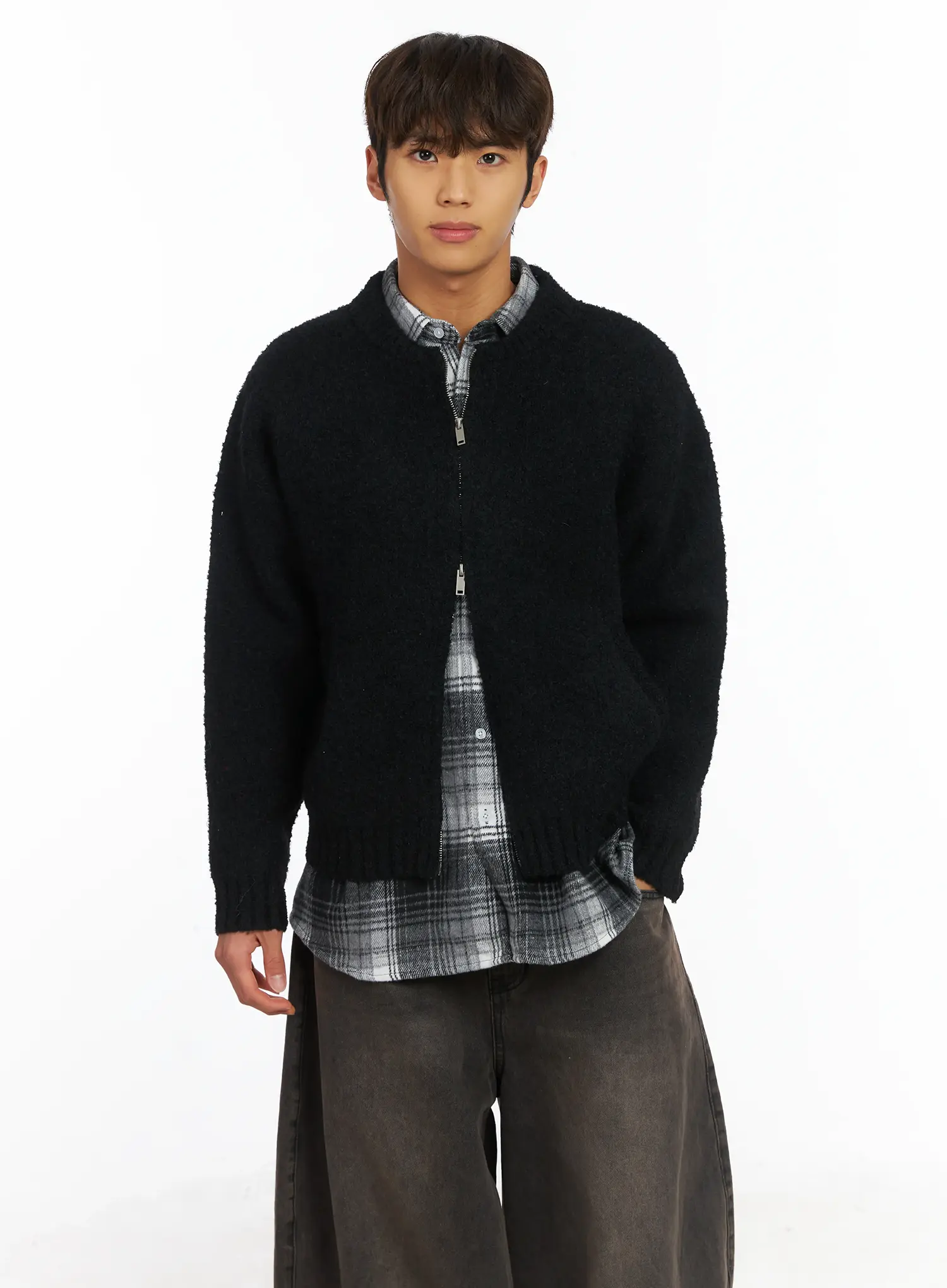 Men's Boucle Zip-Up Cardigan IJ514
