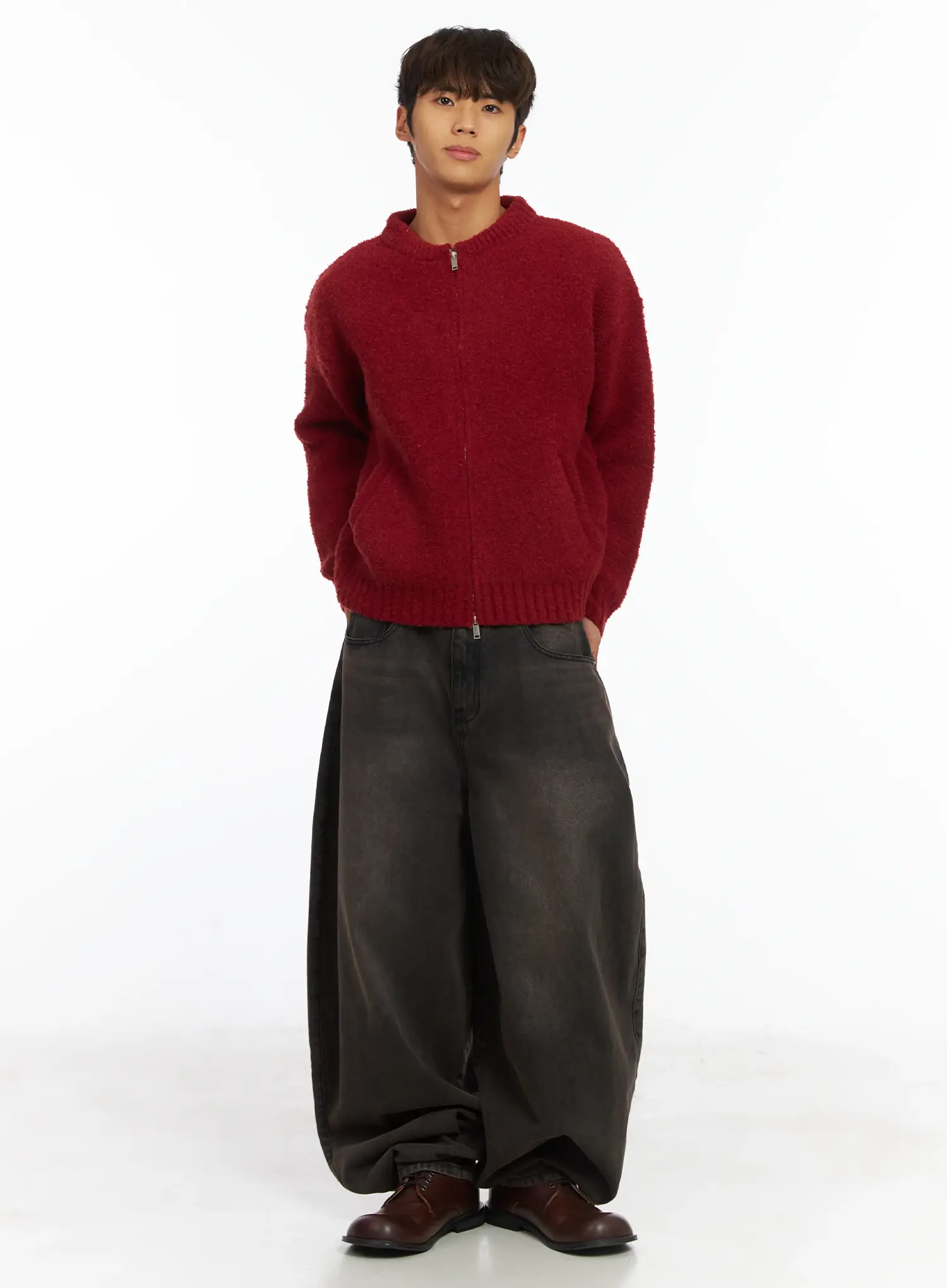 Men's Boucle Zip-Up Cardigan IJ514 - Image 3