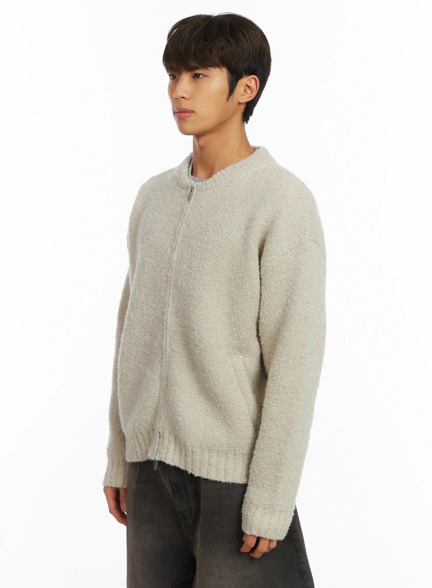 Men's Boucle Zip-Up Cardigan IJ514 - Image 5