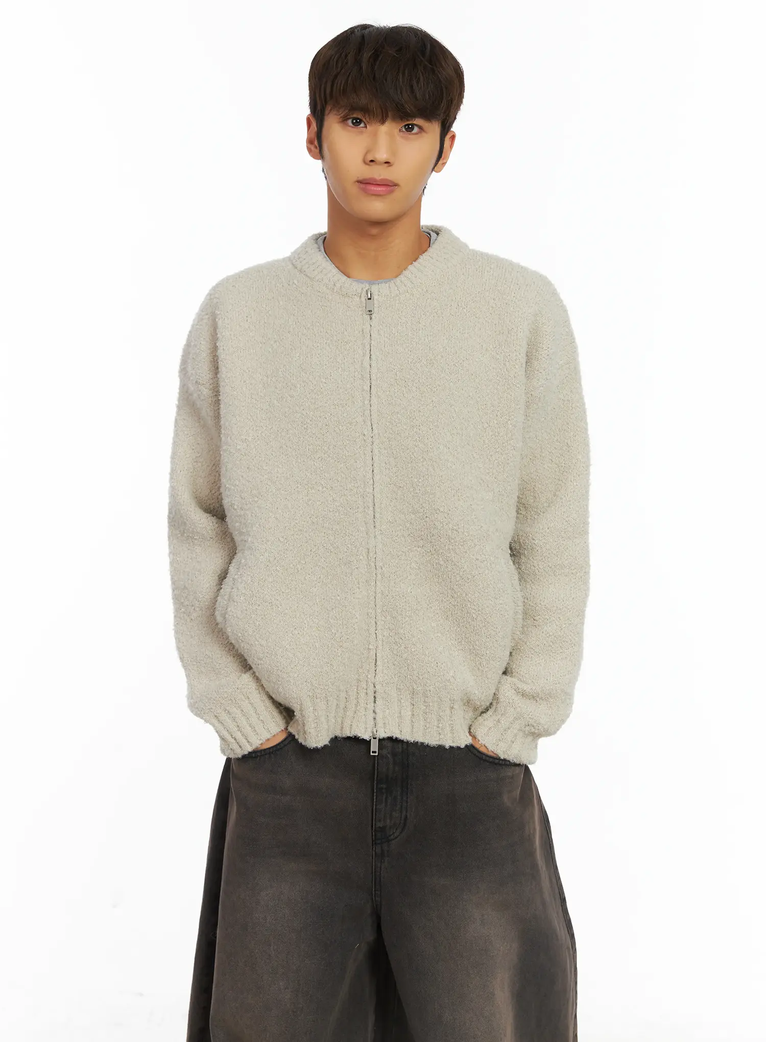 Men's Boucle Zip-Up Cardigan IJ514 - Image 7