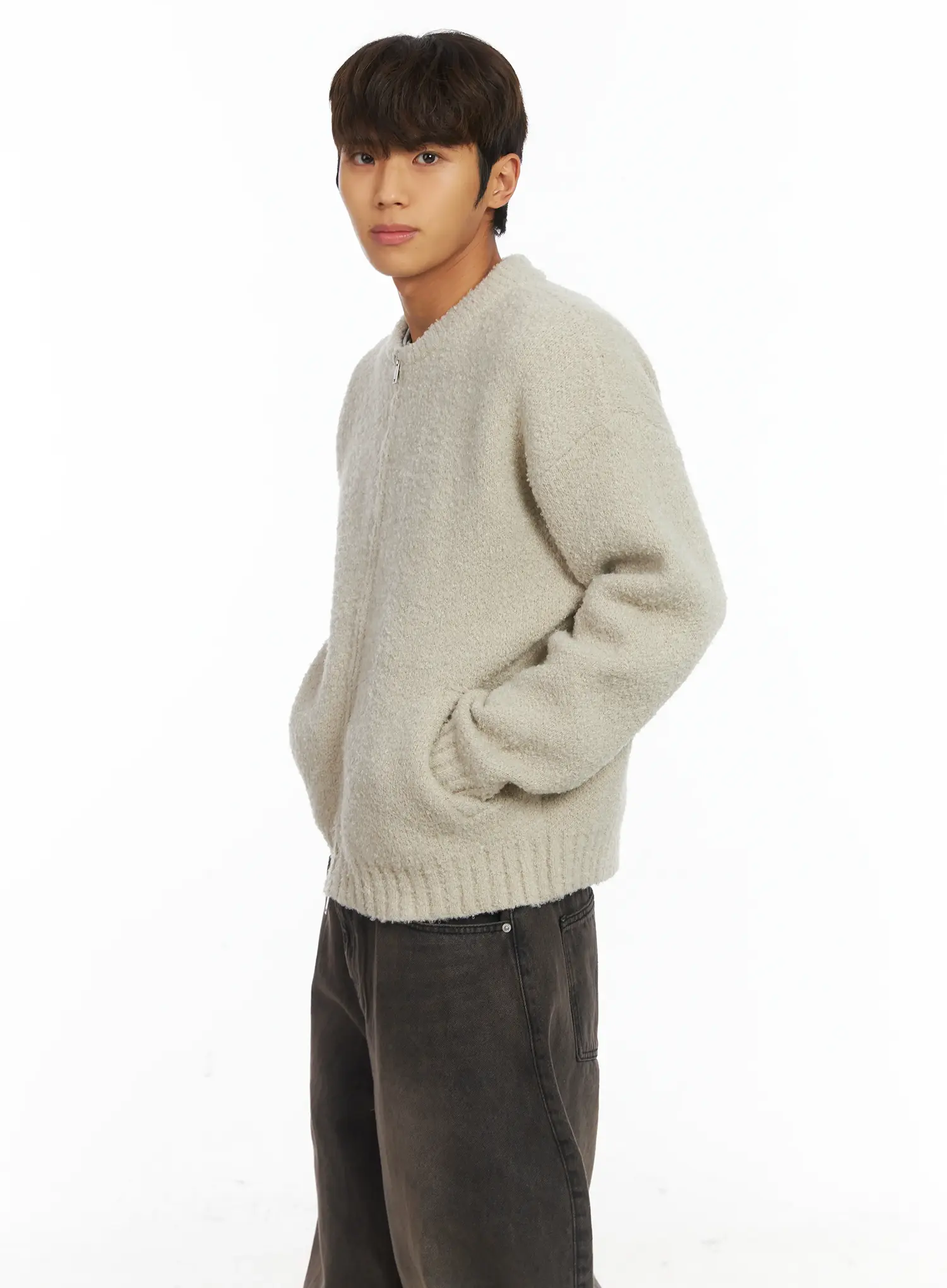 Men's Boucle Zip-Up Cardigan IJ514 - Image 8