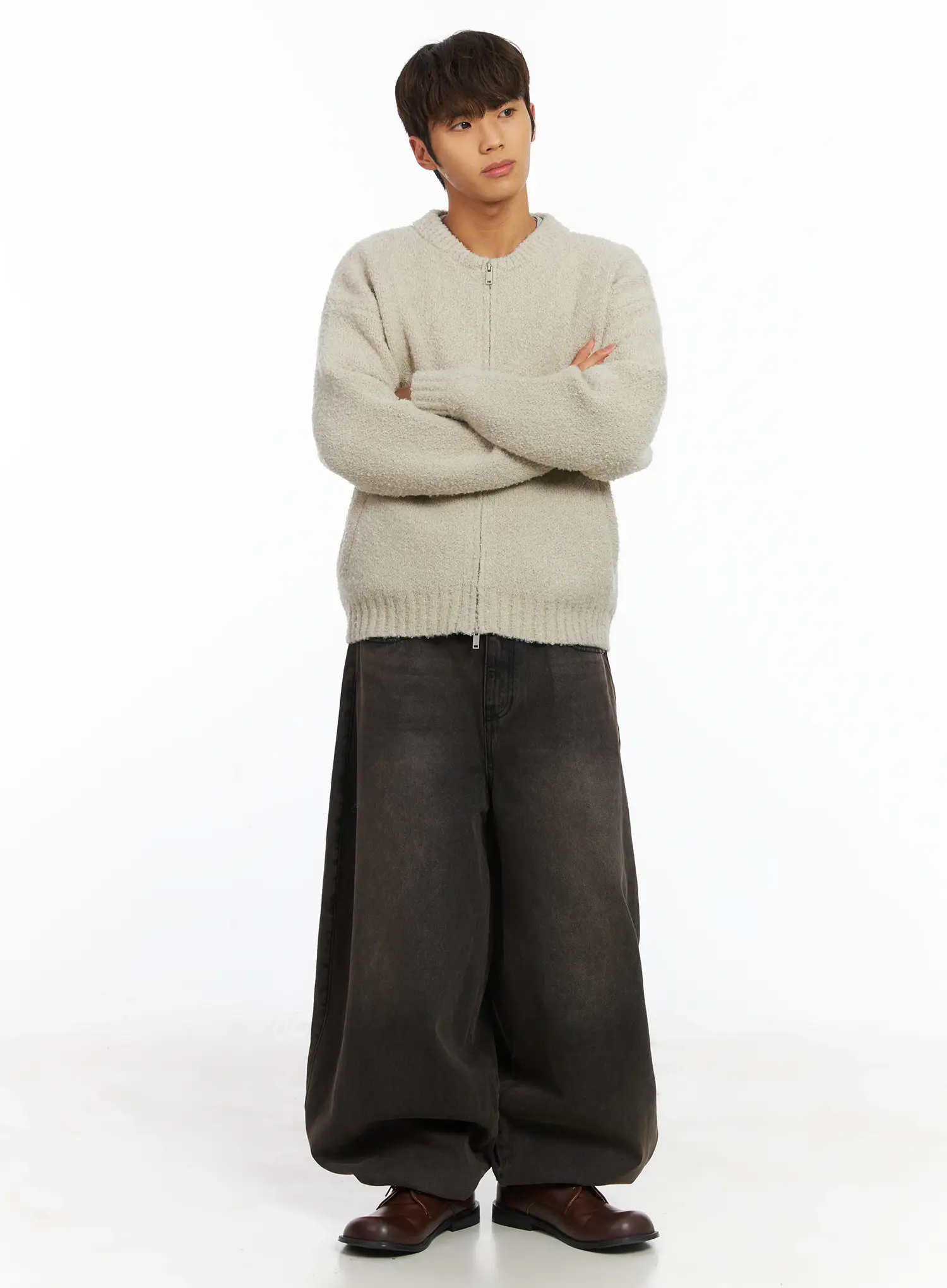 Men's Boucle Zip-Up Cardigan IJ514 - Image 9