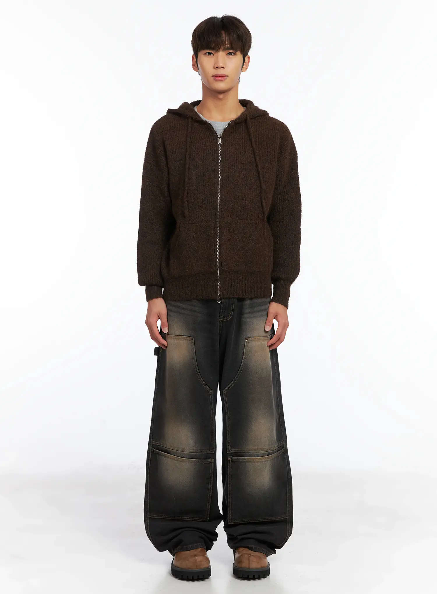 Men's Brushed Wool Knit Zip-Up Hoodie ID511 - Image 3