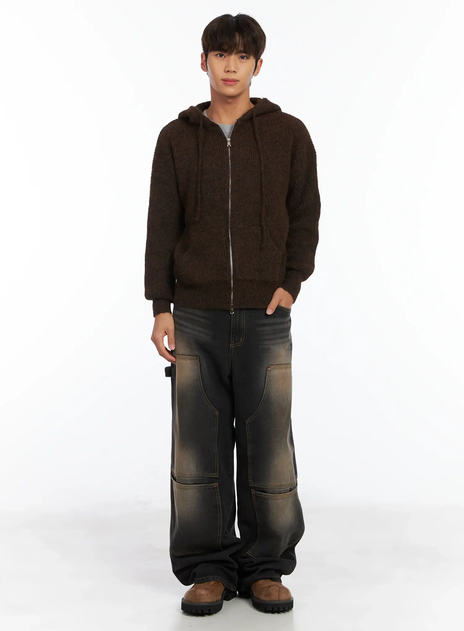 Men's Brushed Wool Knit Zip-Up Hoodie ID511 - Image 7