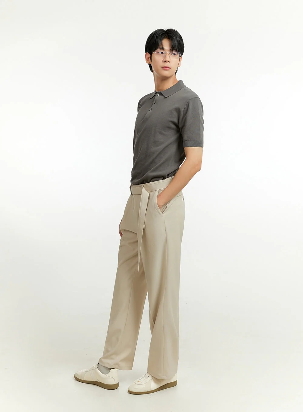 Men's Buckle-Waist Wide Fit Pants IL412 - Image 7