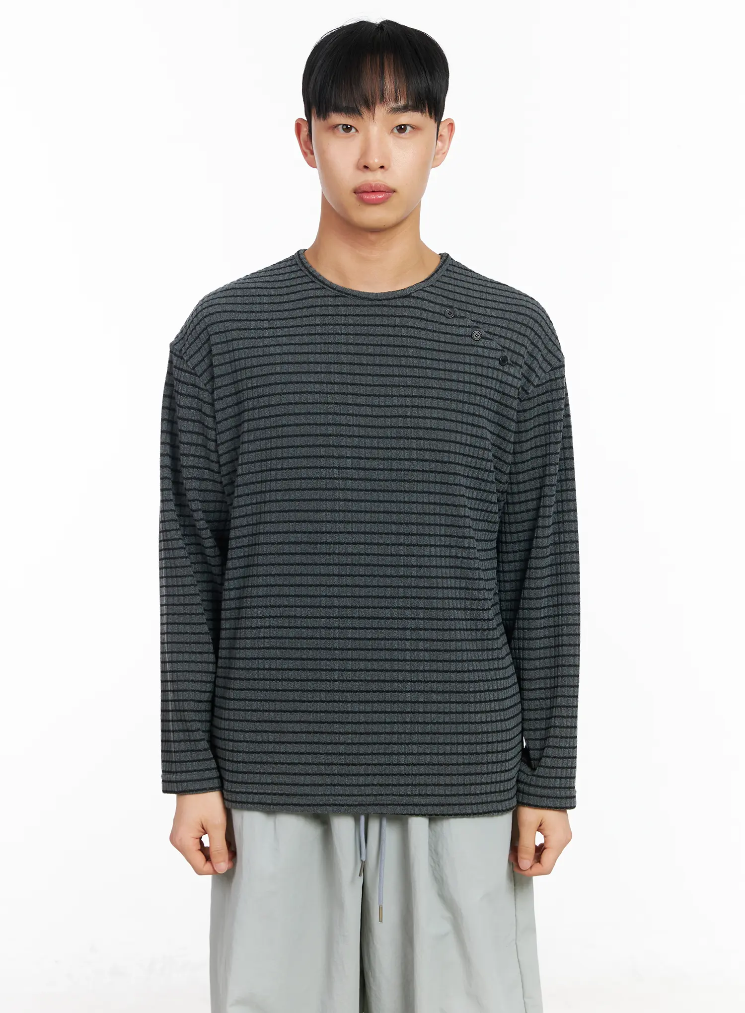 Men's Button-Accent Stripe Long Sleeve Tee IA502 - Image 10