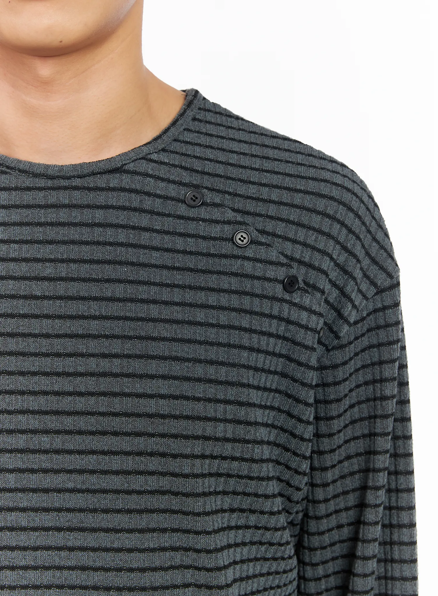 Men's Button-Accent Stripe Long Sleeve Tee IA502 - Image 11