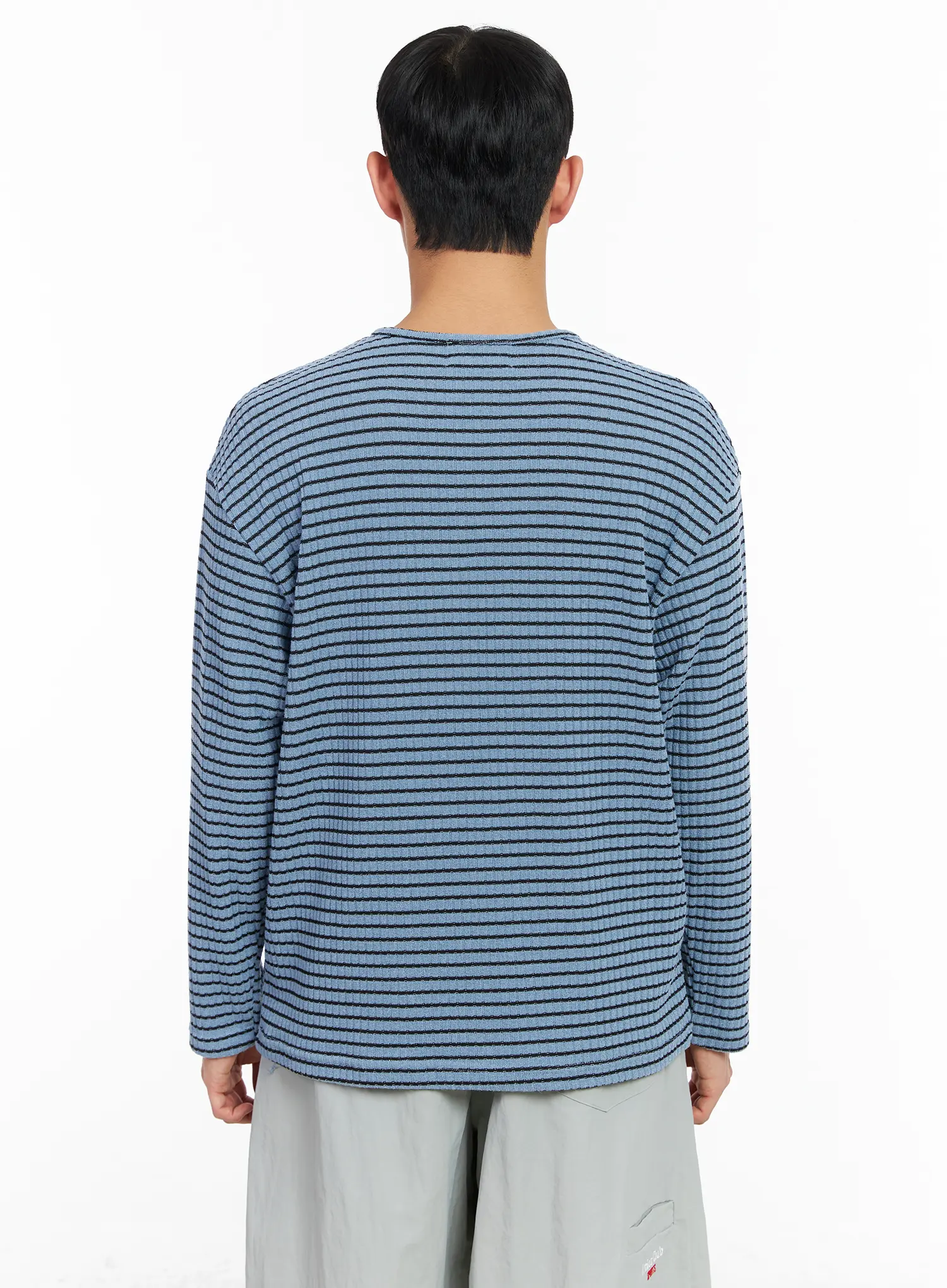 Men's Button-Accent Stripe Long Sleeve Tee IA502 - Image 5