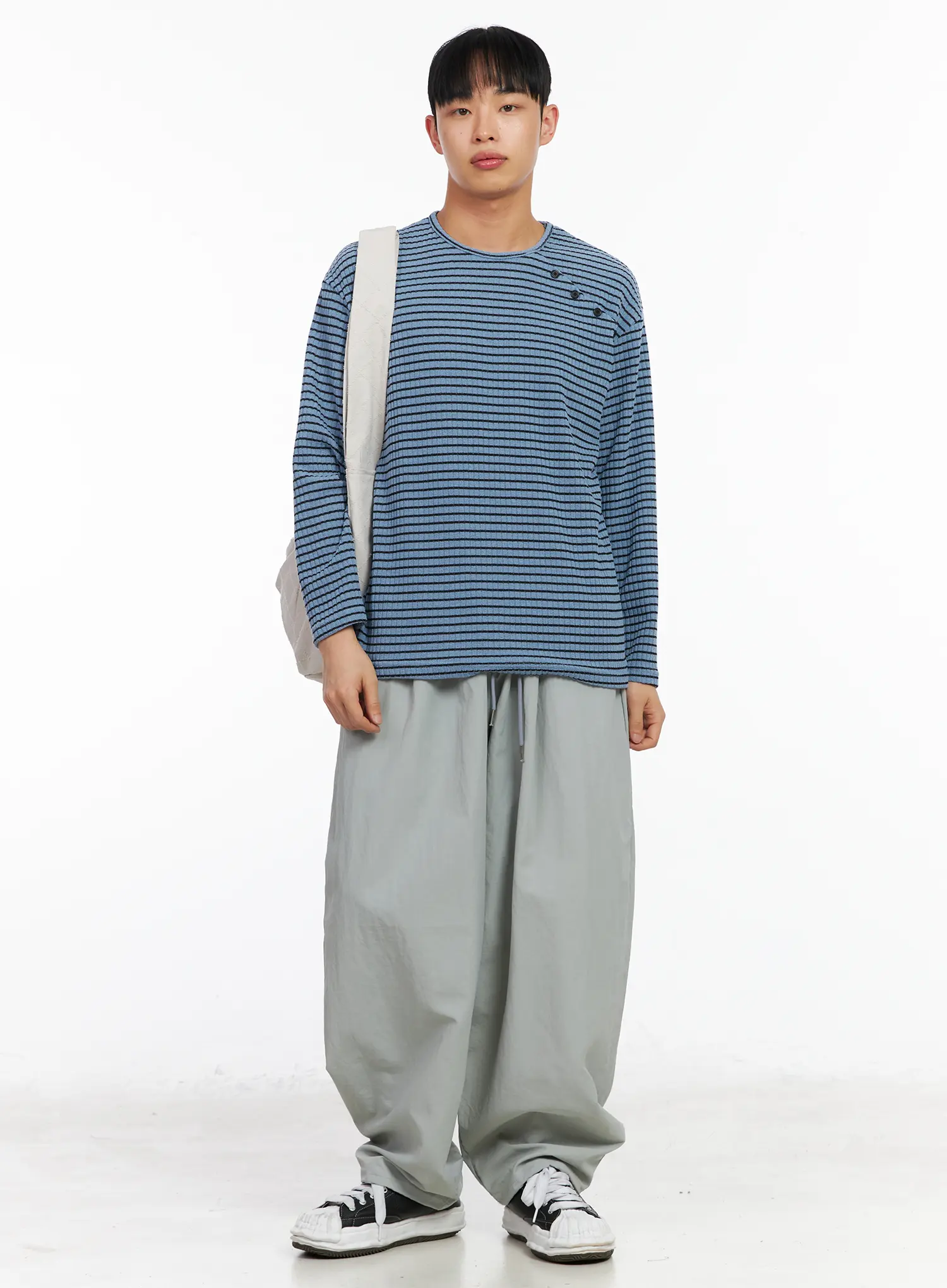 Men's Button-Accent Stripe Long Sleeve Tee IA502 - Image 6