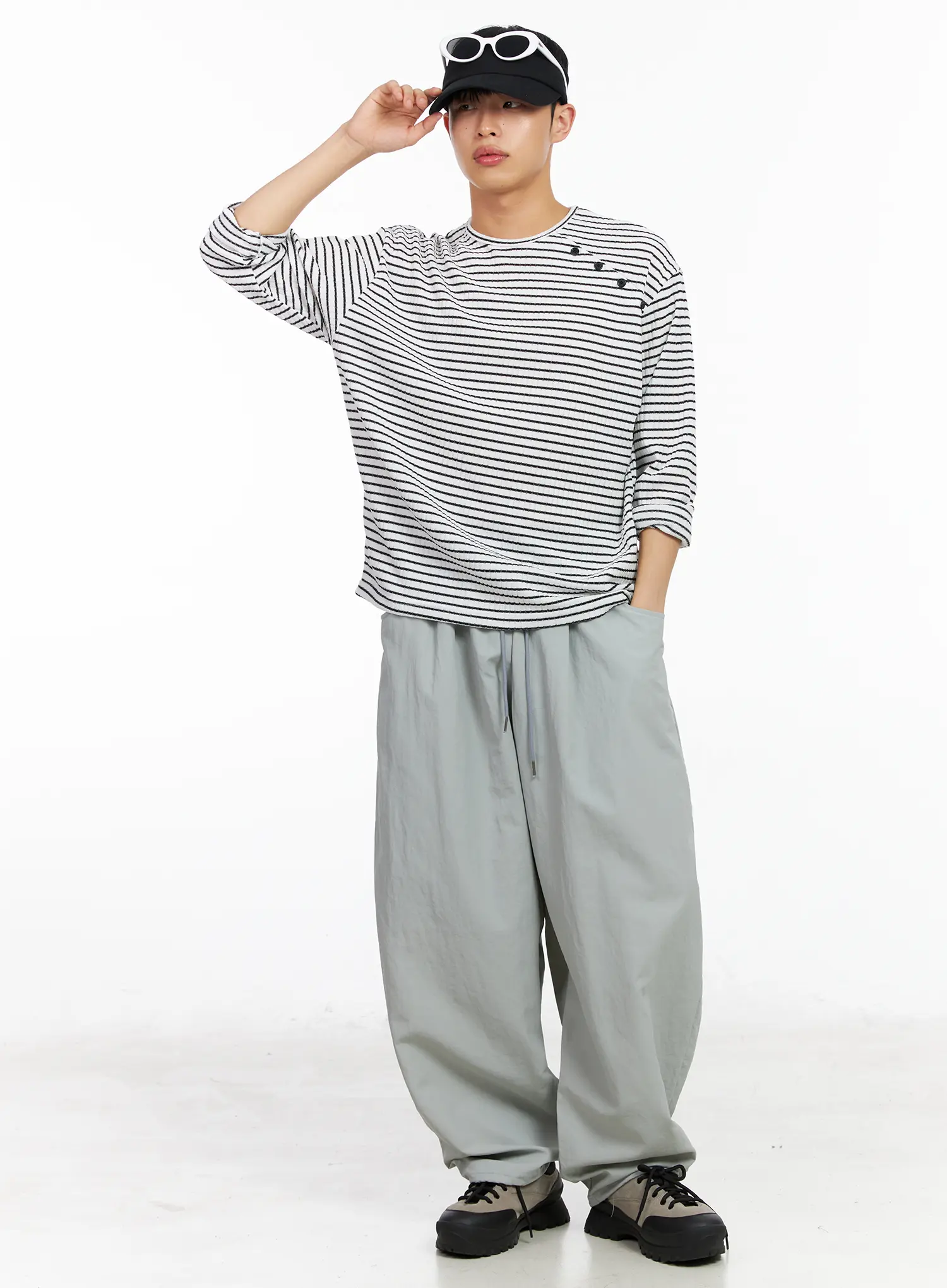 Men's Button-Accent Stripe Long Sleeve Tee IA502 - Image 8