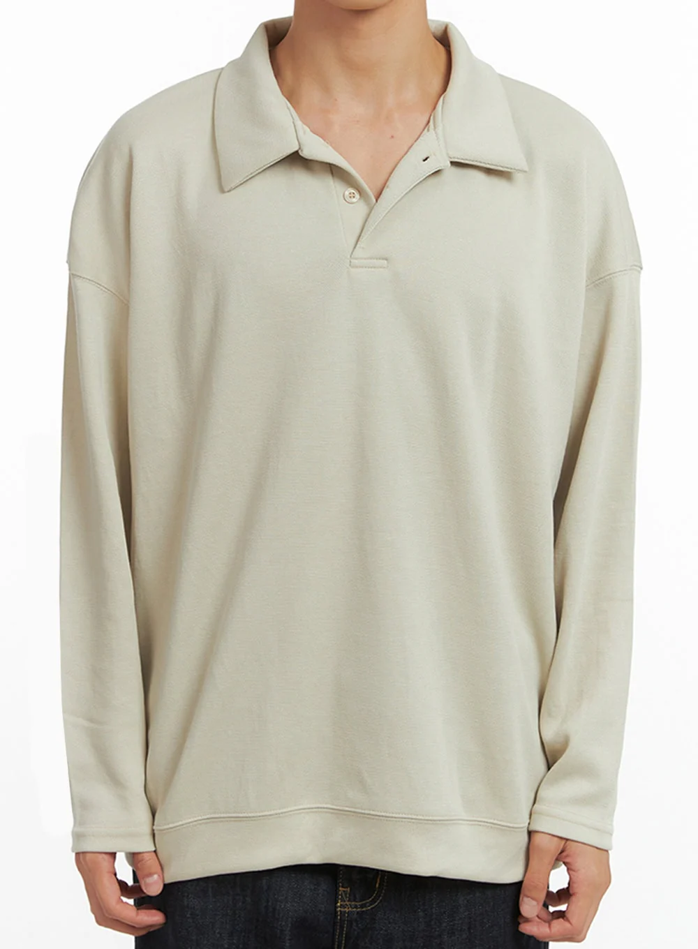Men's Buttoned Collar Shirt (Light beige) IO417 - Image 3