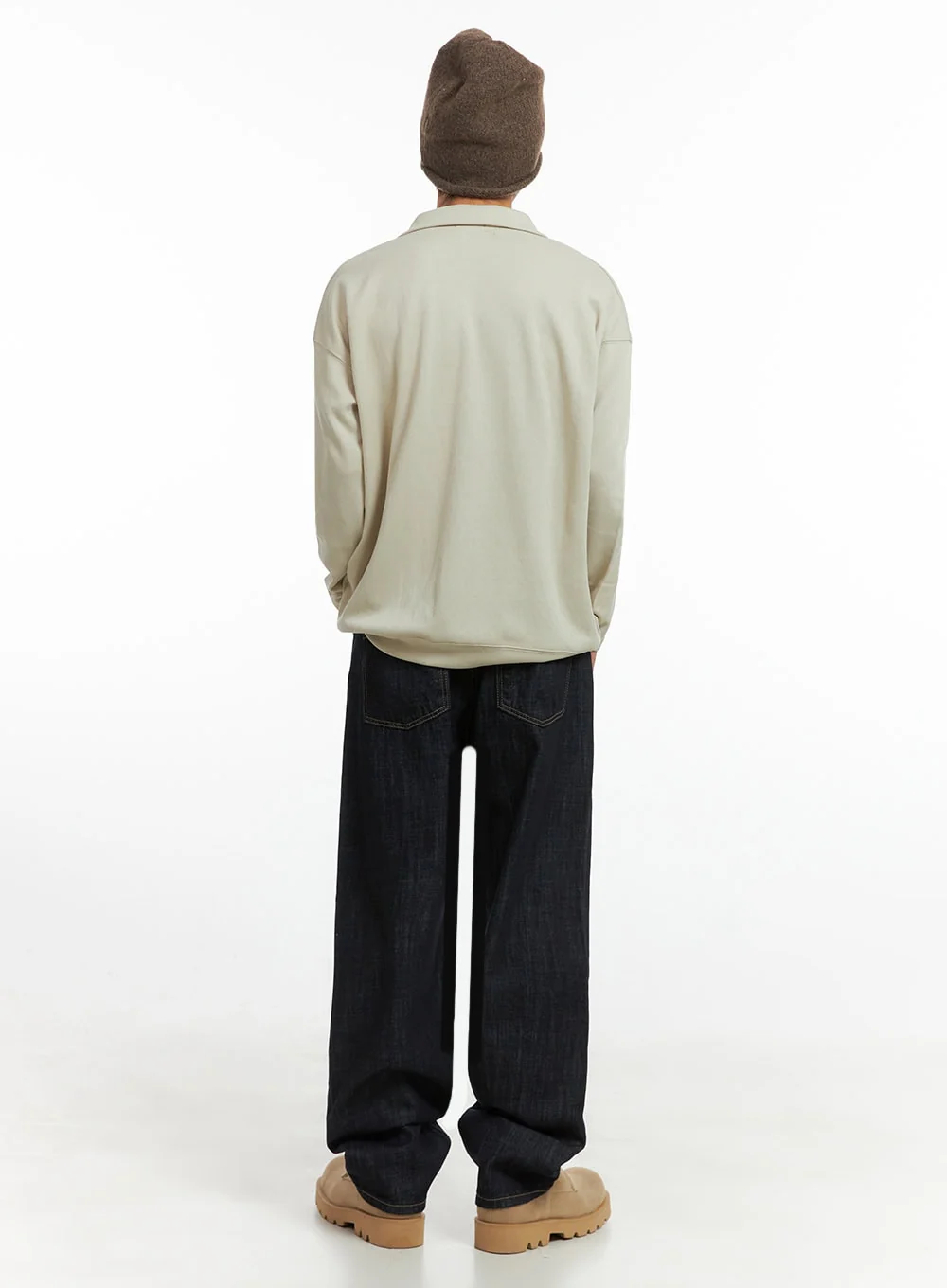 Men's Buttoned Collar Shirt (Light beige) IO417 - Image 8