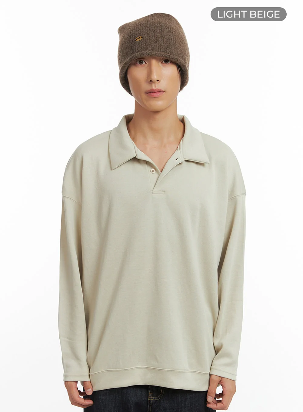 Men's Buttoned Collar Shirt (Light beige) IO417 - Image 9