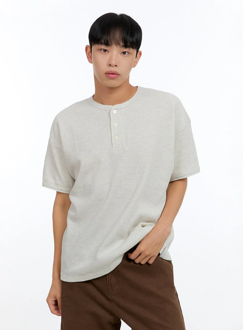 Men's Buttoned Ribbed Cotton Top IG416 - Image 3