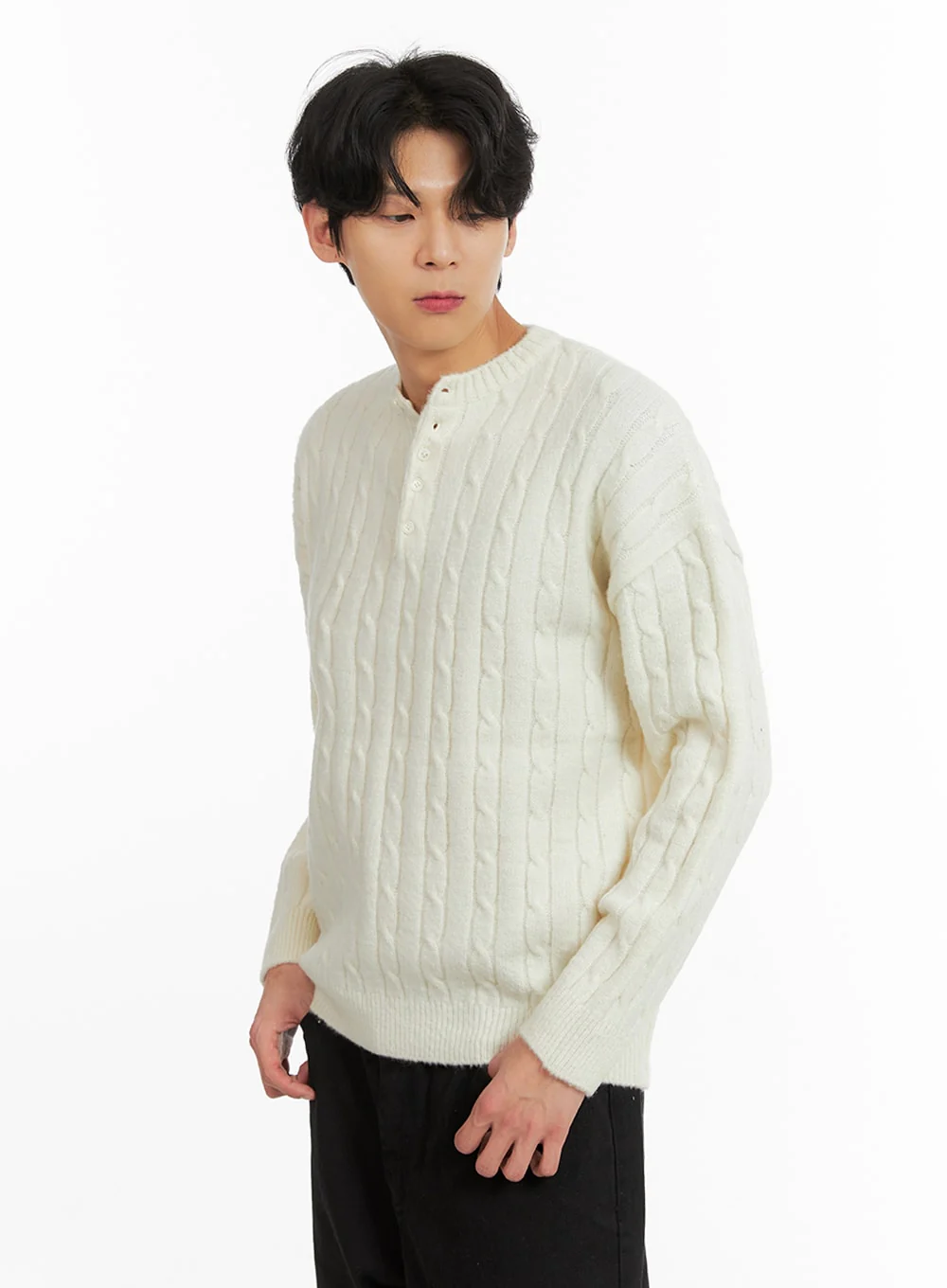 Men's Cable Knit Buttoned Sweater IA401 - Image 5