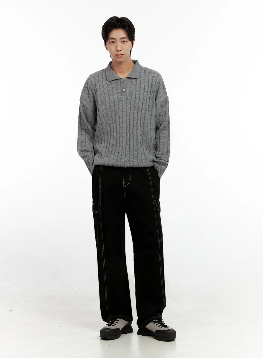 Men's Cable Knit Buttoned Sweater IN411 - Image 2
