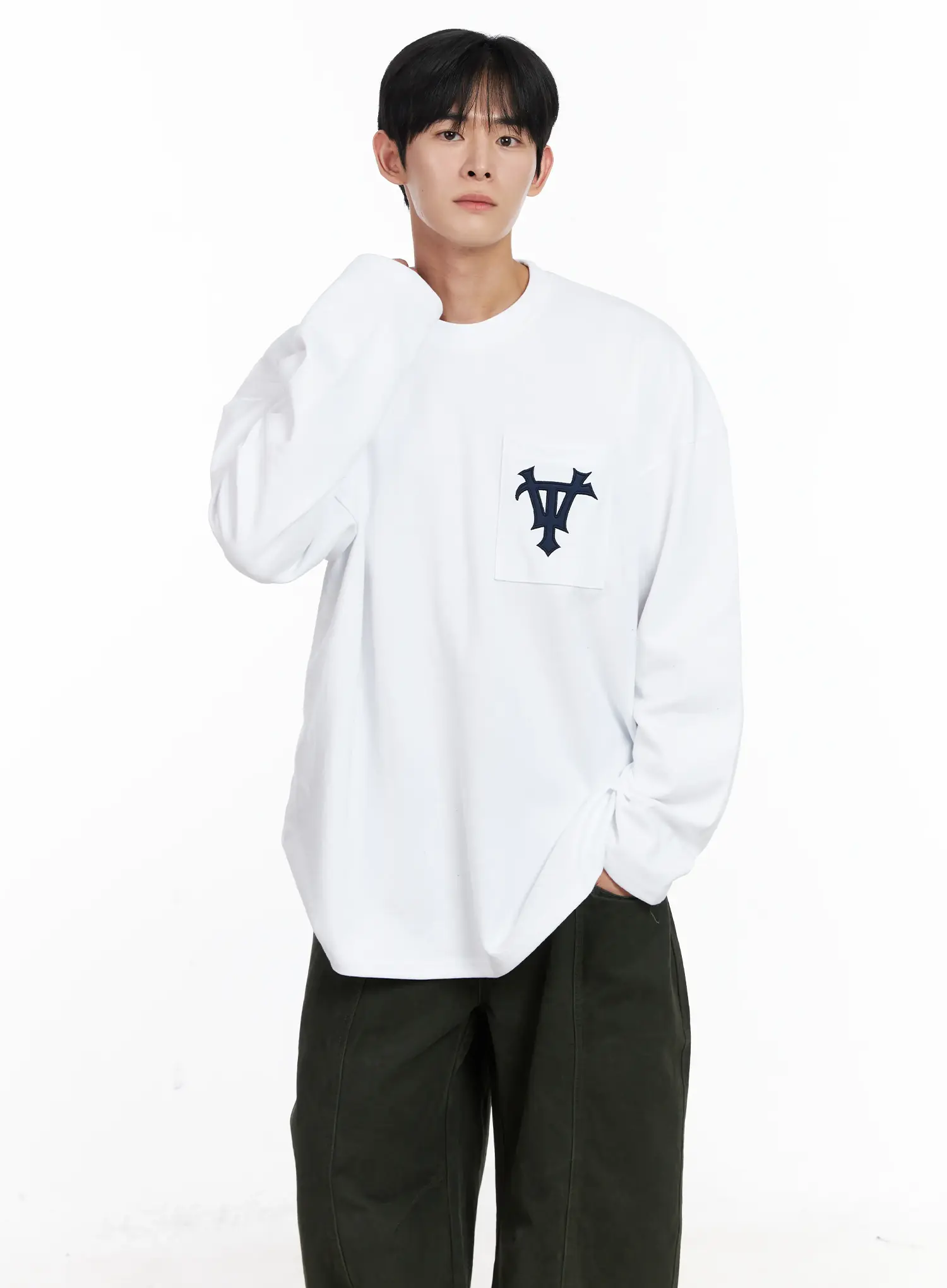 Men's Casual Embroidered Pocket Long Sleeve IJ521
