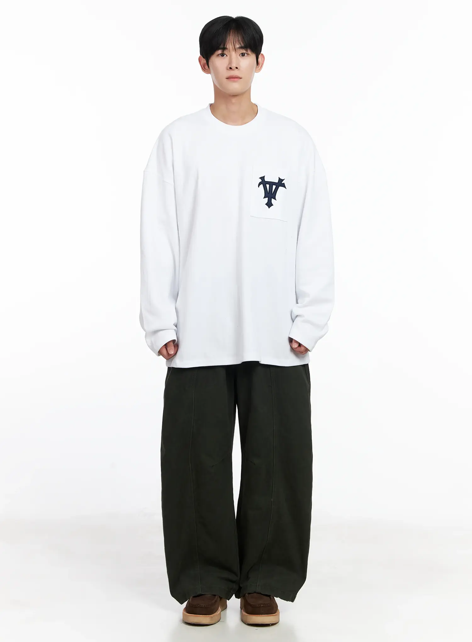 Men's Casual Embroidered Pocket Long Sleeve IJ521 - Image 3