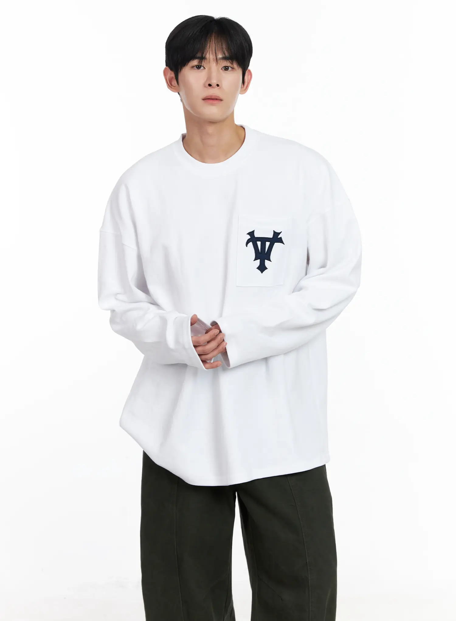 Men's Casual Embroidered Pocket Long Sleeve IJ521 - Image 6