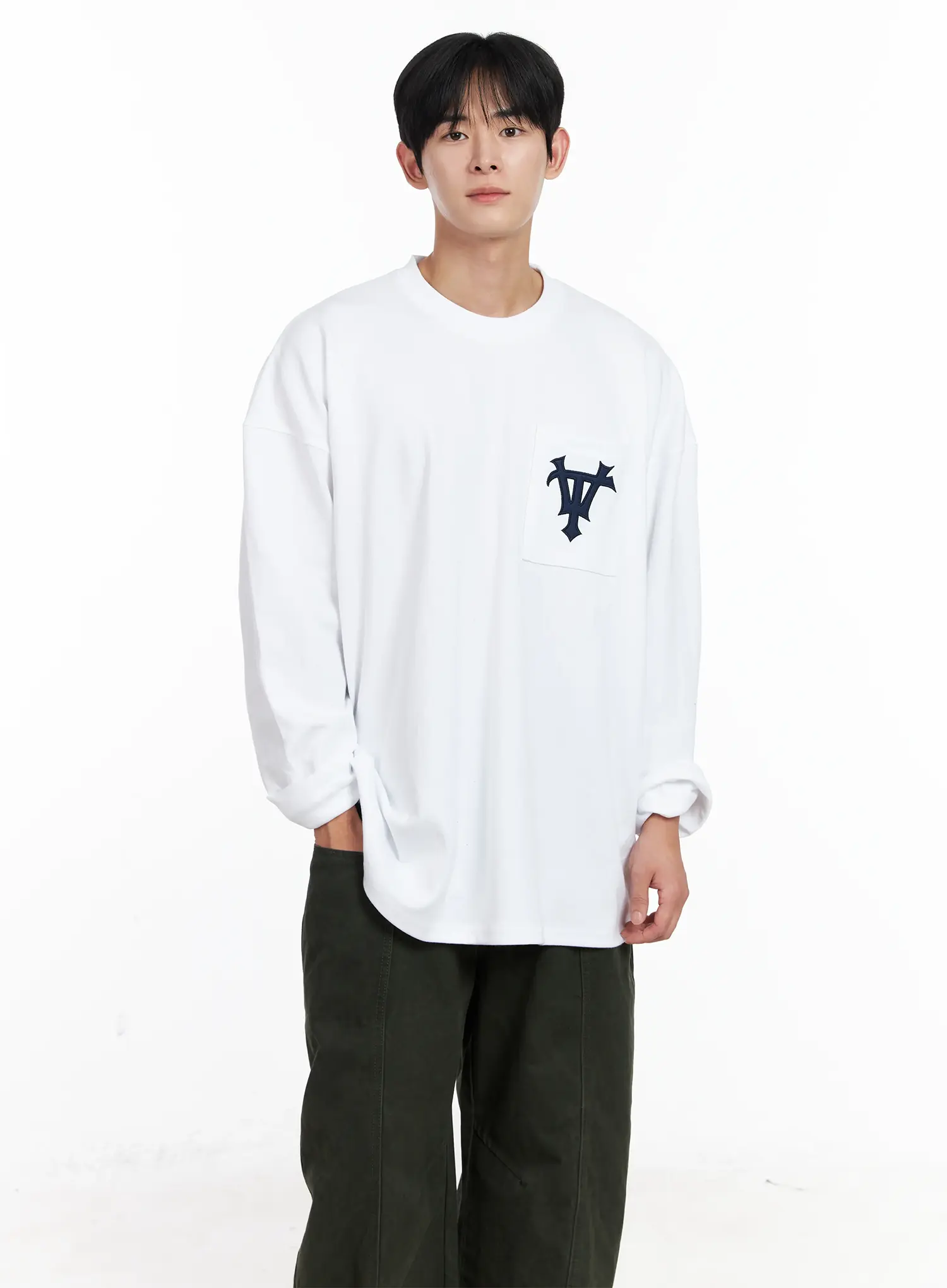 Men's Casual Embroidered Pocket Long Sleeve IJ521 - Image 7