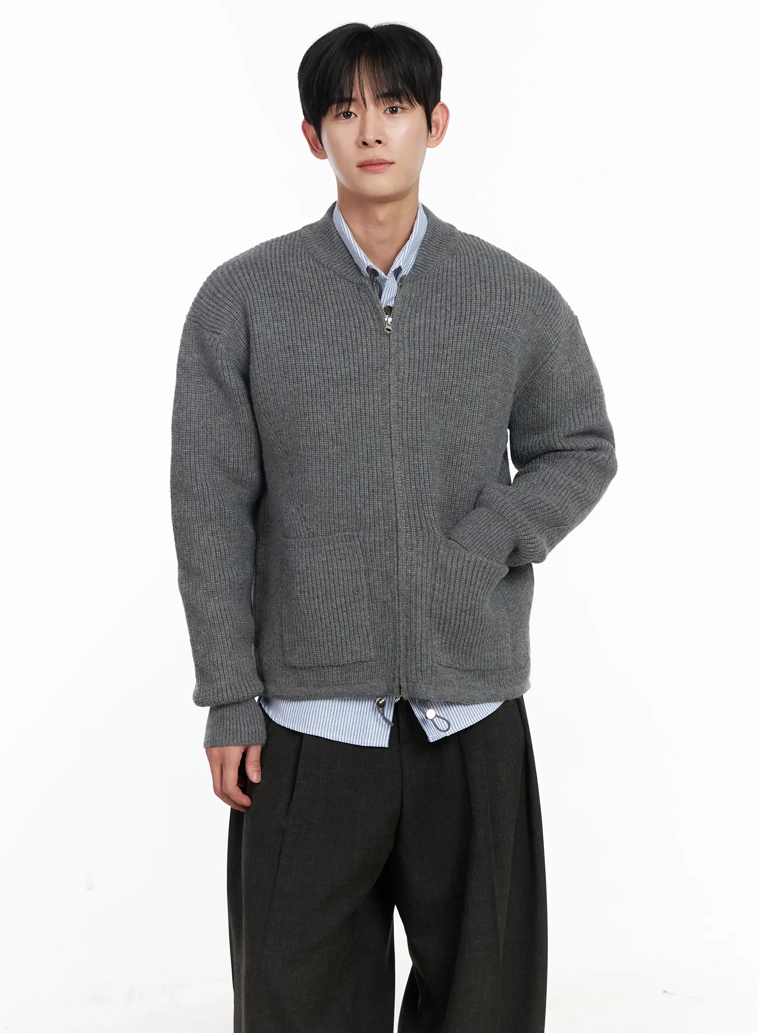Men's Casual Zip-Up Knit Cardigan IJ521