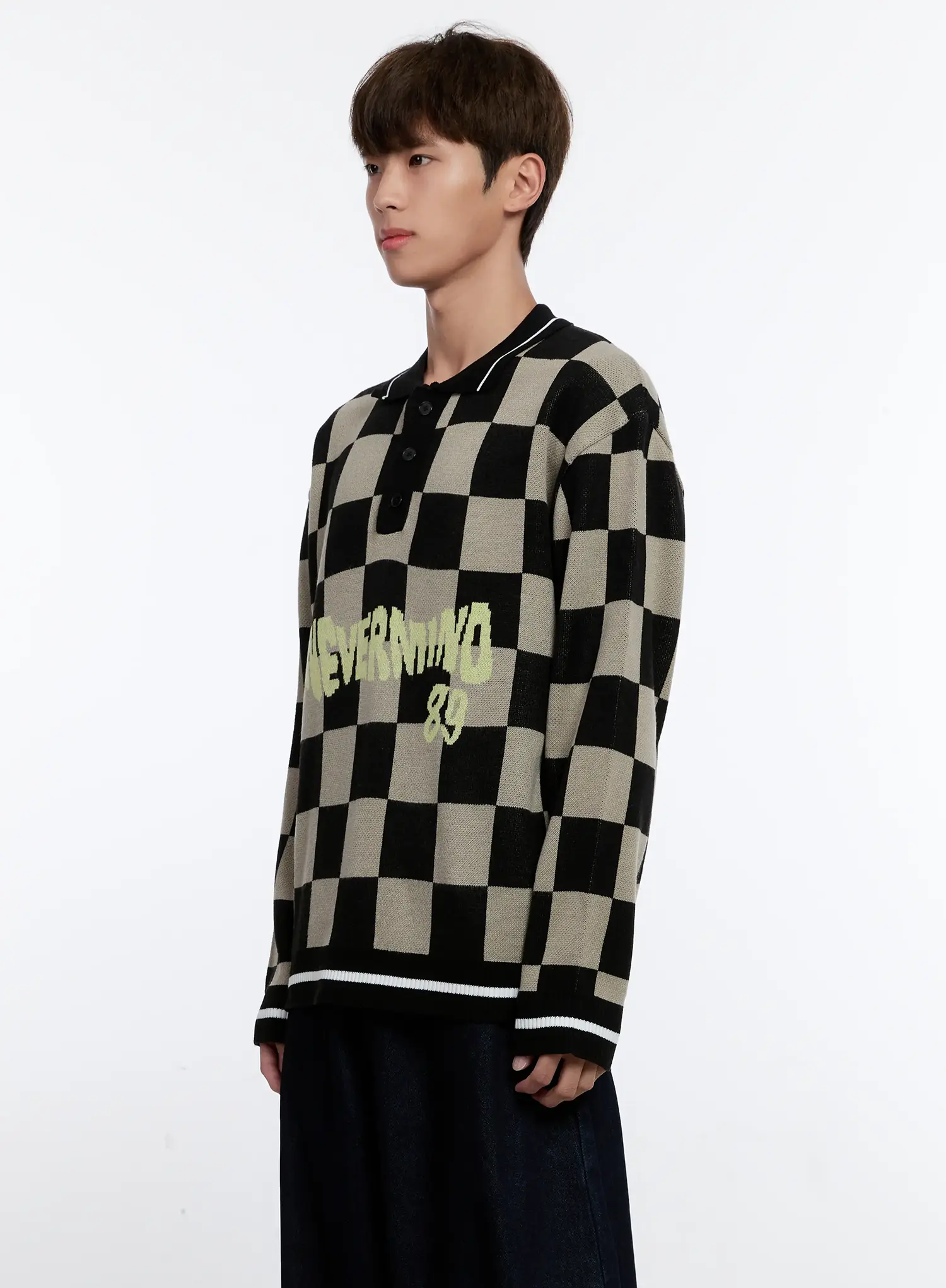 Men's Checkered Knit Sweater IS530 - Image 4