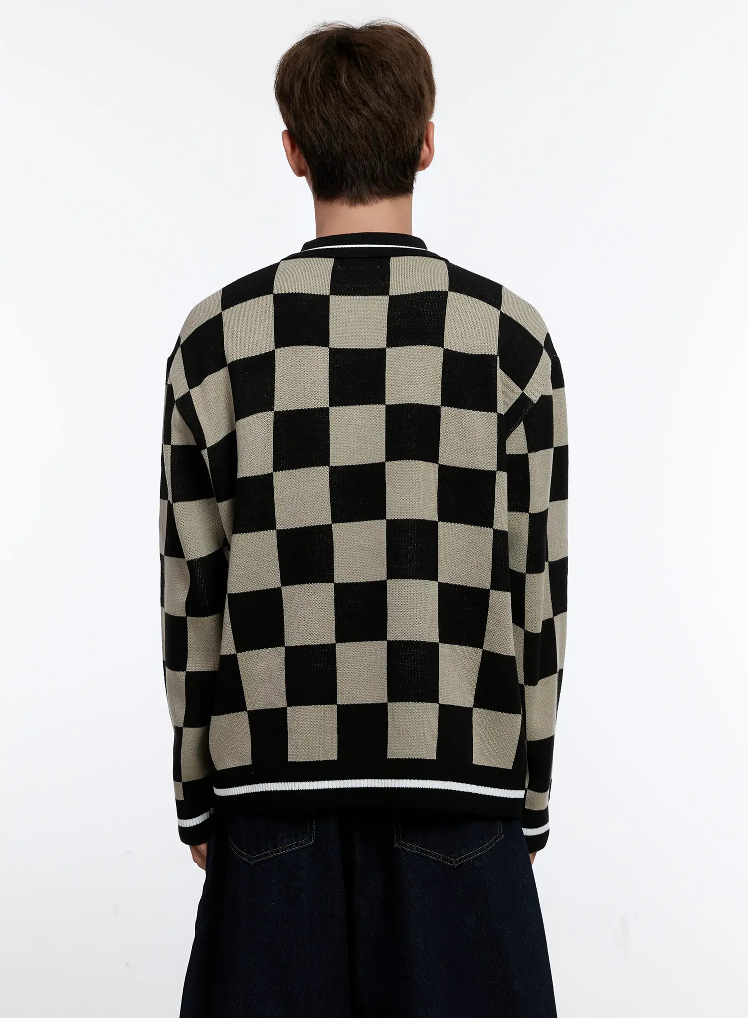 Men's Checkered Knit Sweater IS530 - Image 6