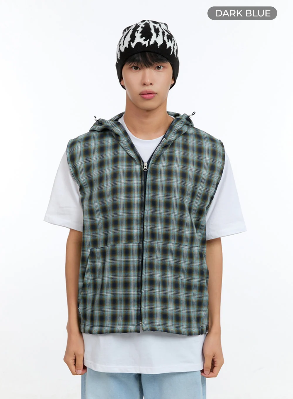 Men's Checkered Zip-Up Hooded Vest IG416 - Image 11