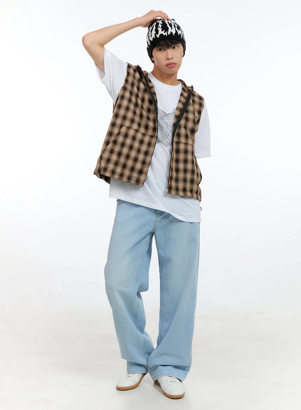 Men's Checkered Zip-Up Hooded Vest IG416 - Image 6