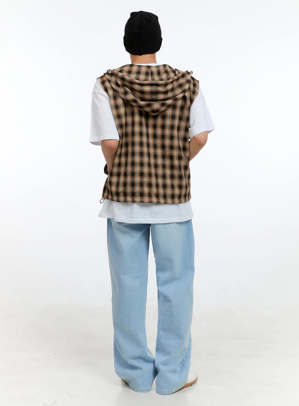 Men's Checkered Zip-Up Hooded Vest IG416 - Image 8
