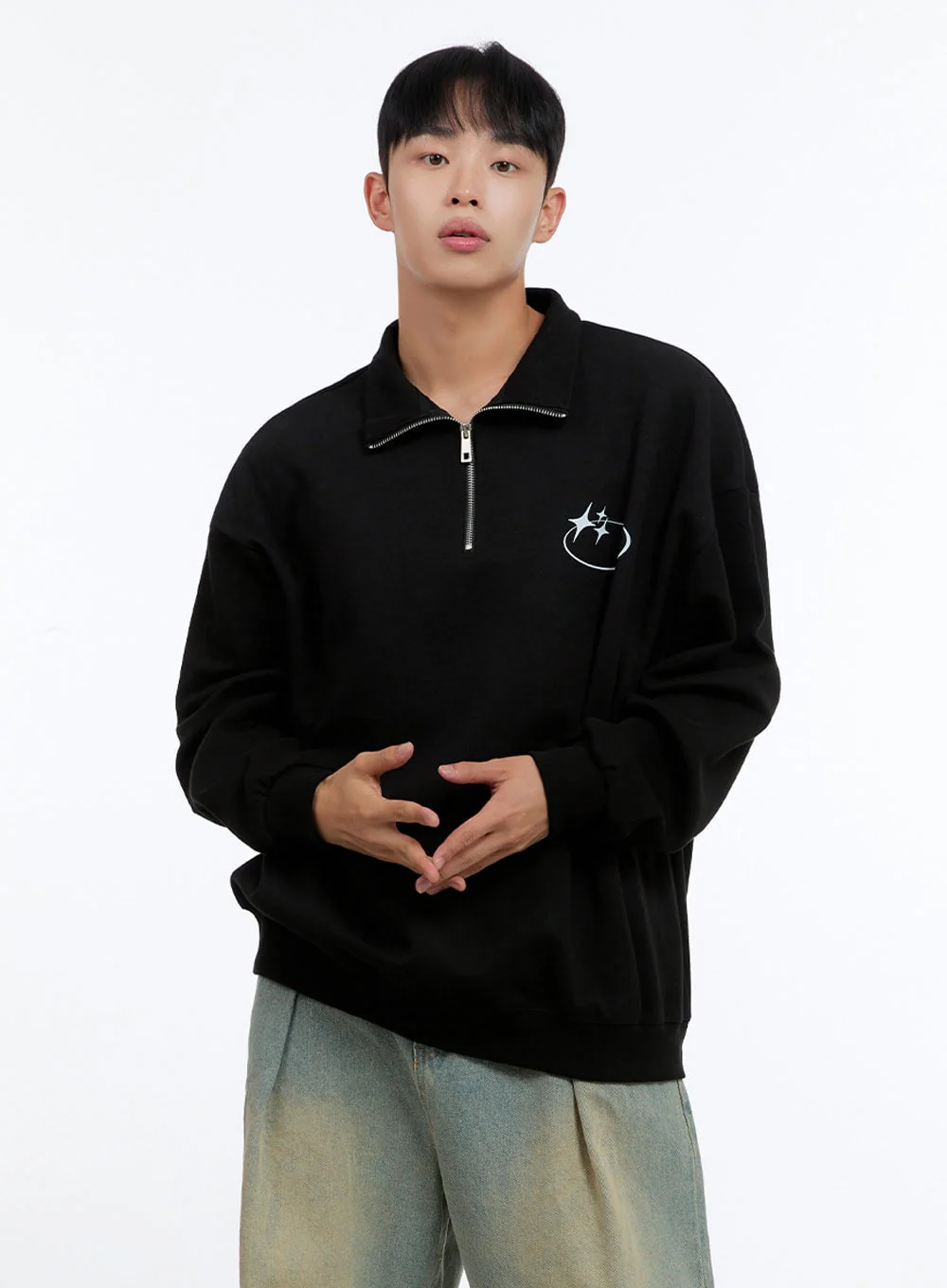 Men's Classic Cotton Half-Zip Graphic Hoodie (Black) IS413 - Image 5