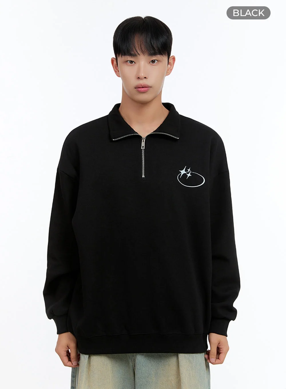 Men's Classic Cotton Half-Zip Graphic Hoodie (Black) IS413 - Image 9