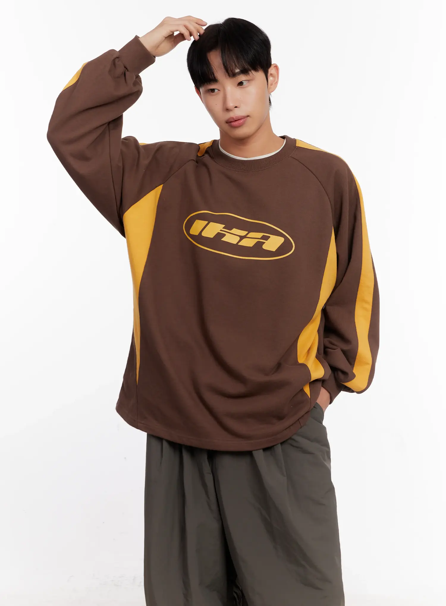 Men's Color Block Raglan Sweatshirt IO523 - Image 7