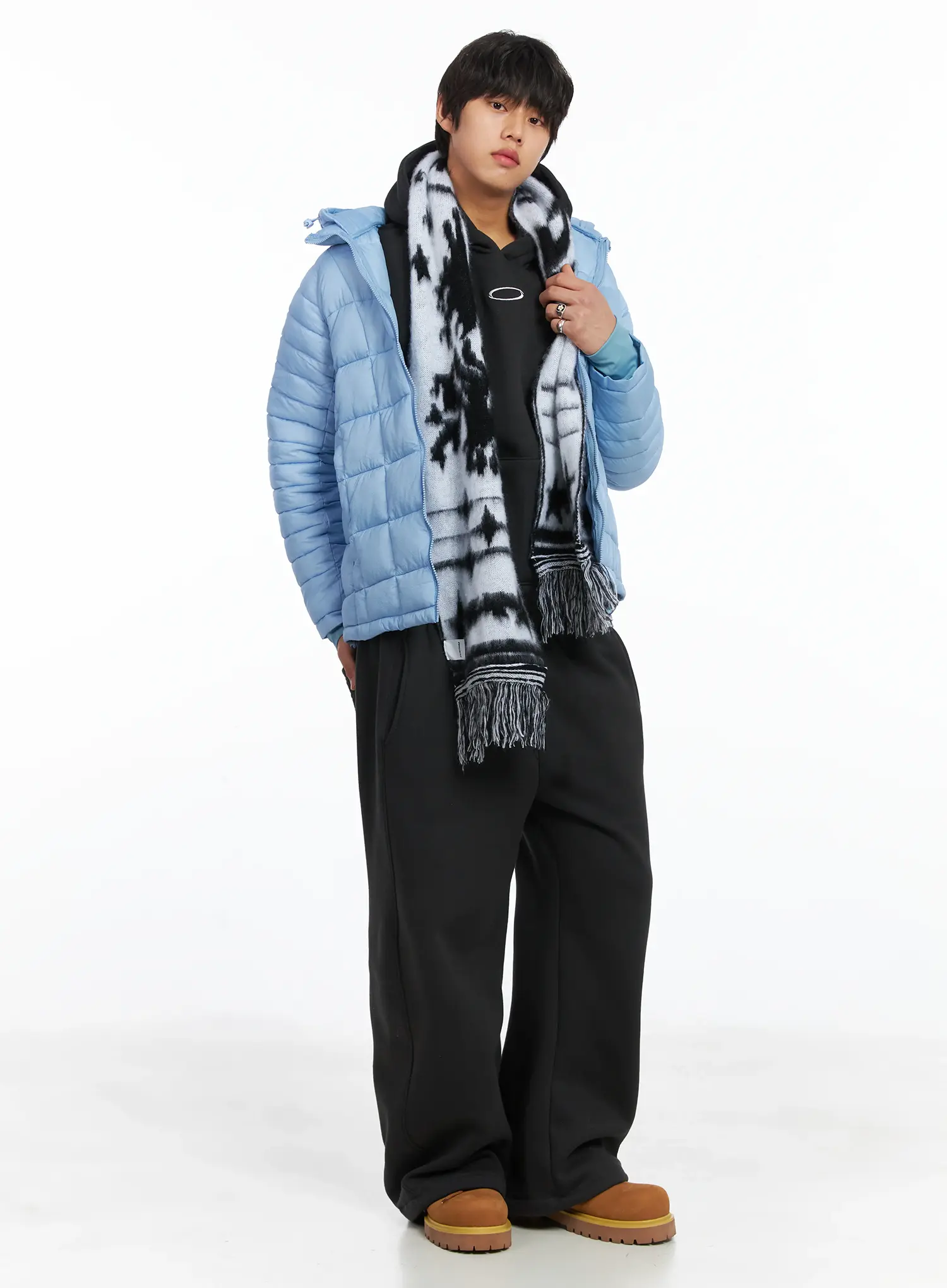 Men's Contrast Star Graphic Scarf IJ512 - Image 5