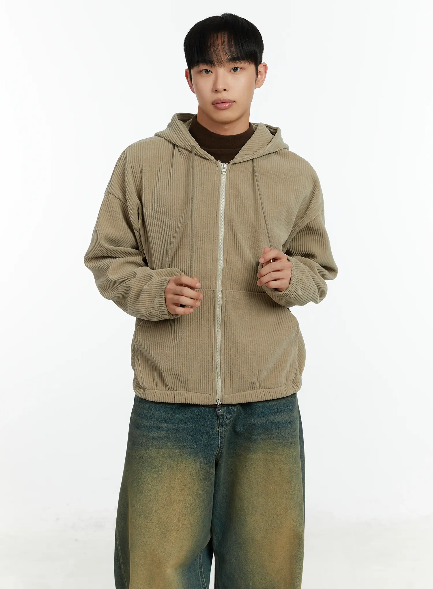 Men's Corduroy Two-Way Zip-Up Hoodie IF510