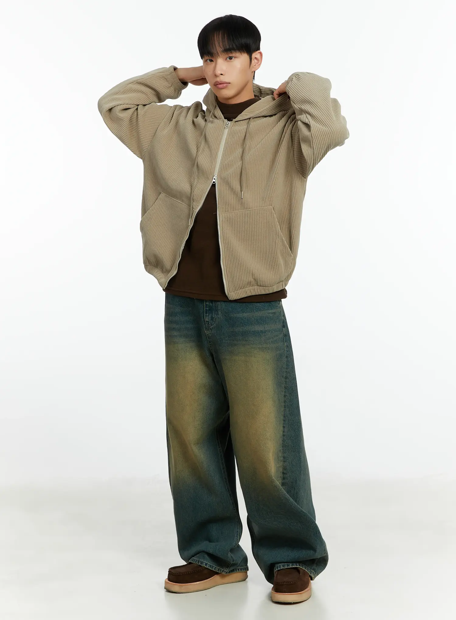 Men's Corduroy Two-Way Zip-Up Hoodie IF510 - Image 2