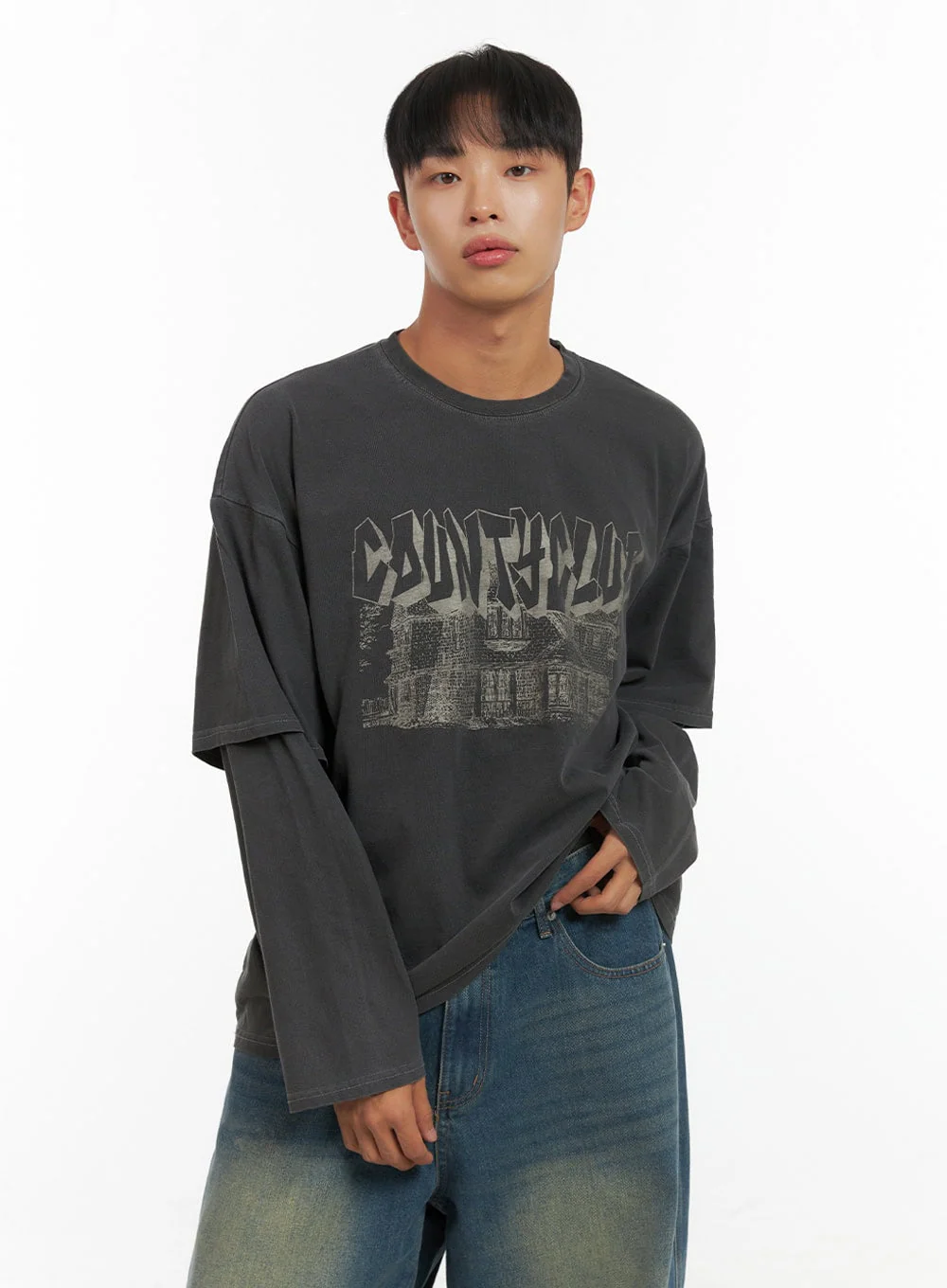 Men's Cotton Graphic Layered Long Sleeve IS420 - Image 3