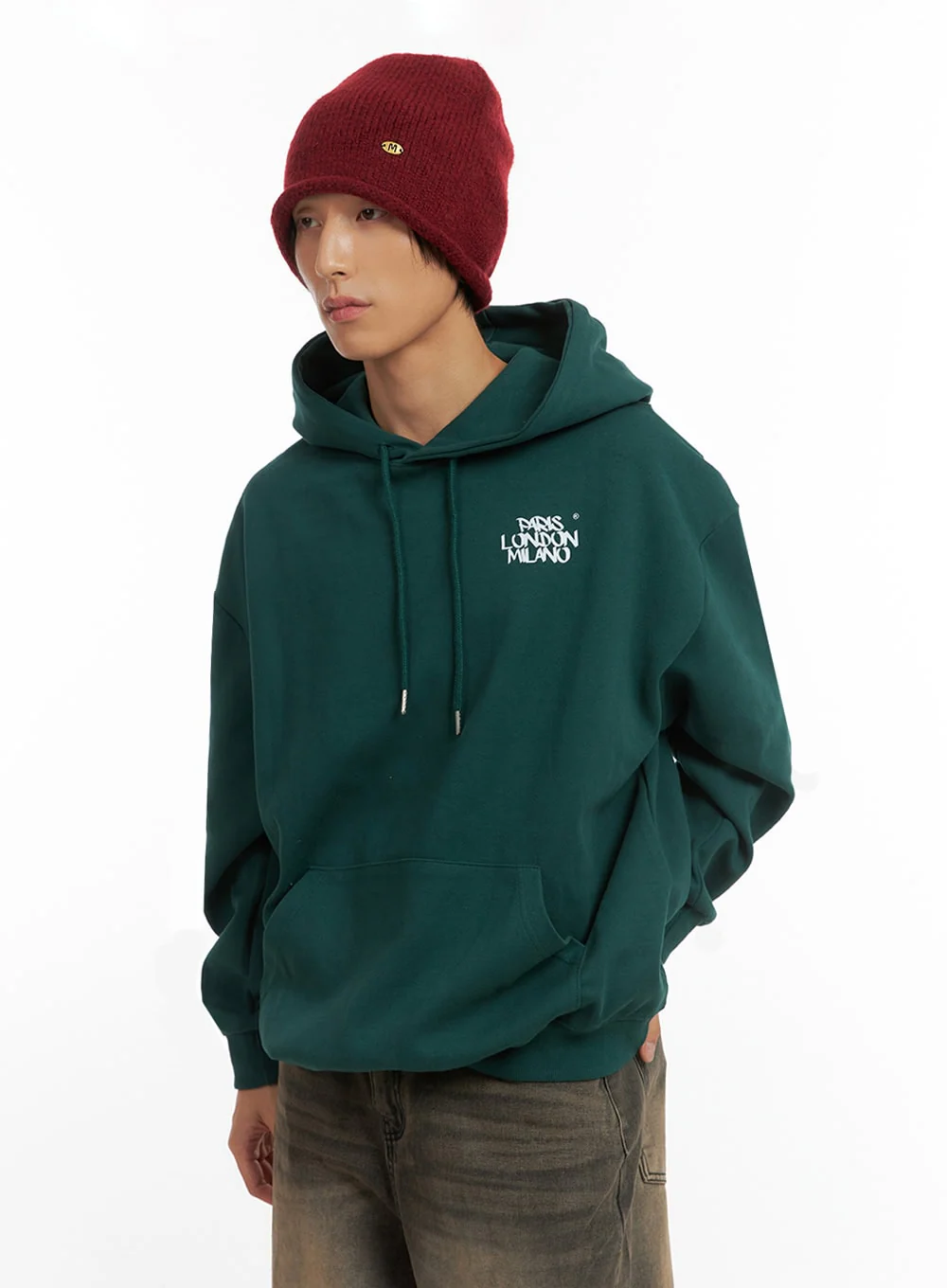 Men's Cotton Hooded Sweatshirt (Dark green) IO402 - Image 4