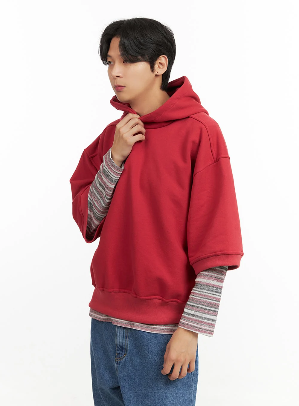 Men's Cozy Boxy Fit Hooded Sweatshirt (Red) IU405 - Image 3