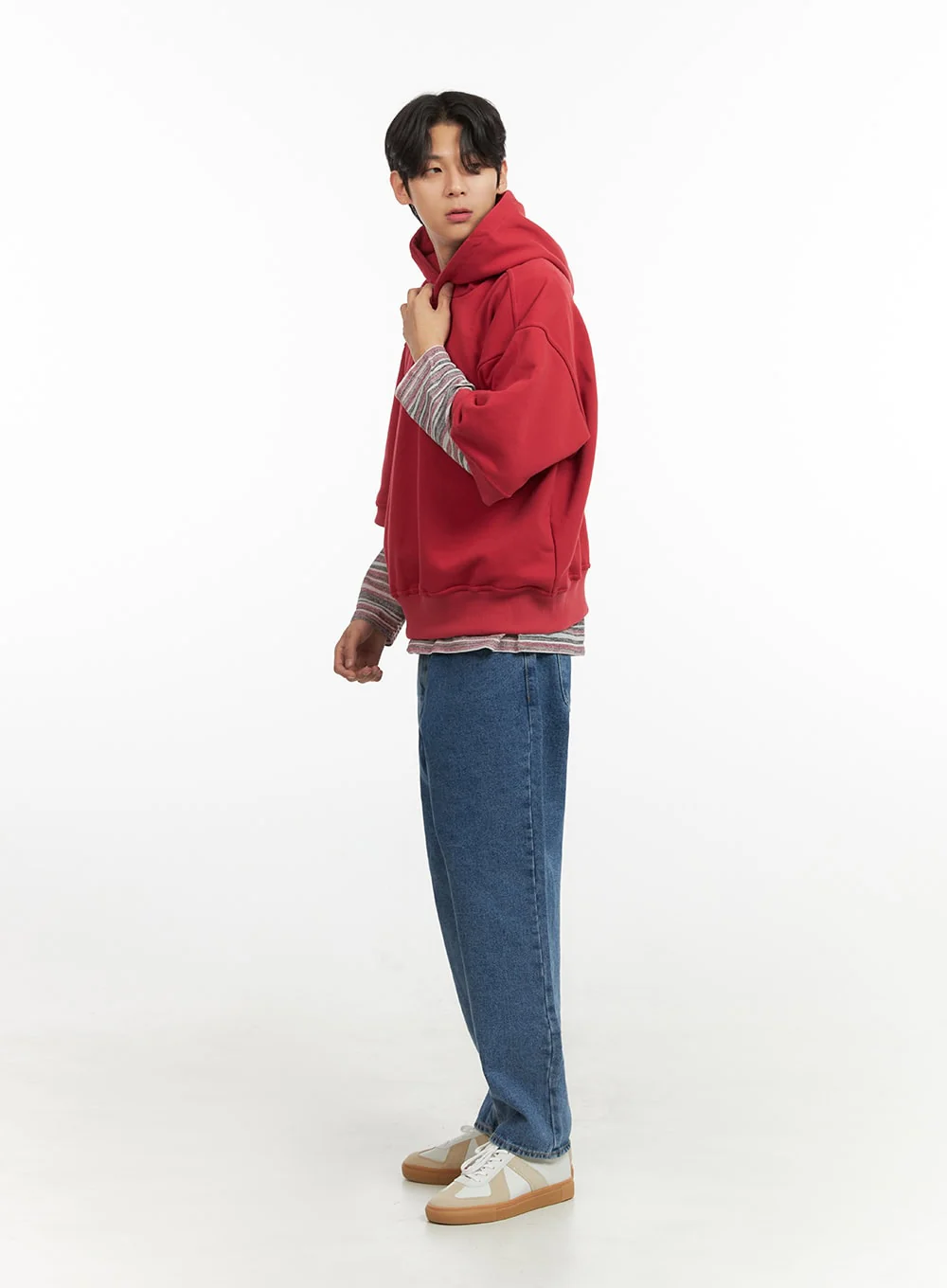 Men's Cozy Boxy Fit Hooded Sweatshirt (Red) IU405 - Image 5