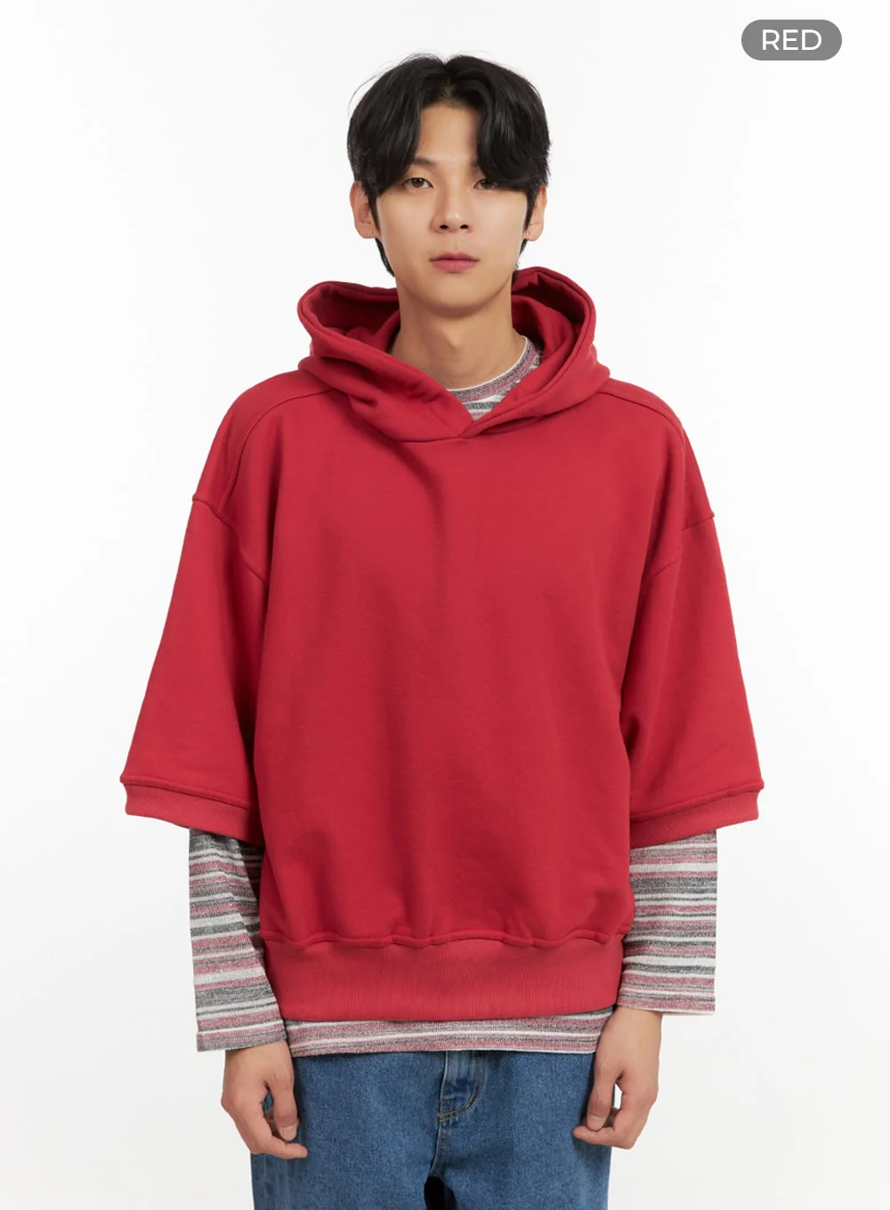 Men's Cozy Boxy Fit Hooded Sweatshirt (Red) IU405 - Image 7