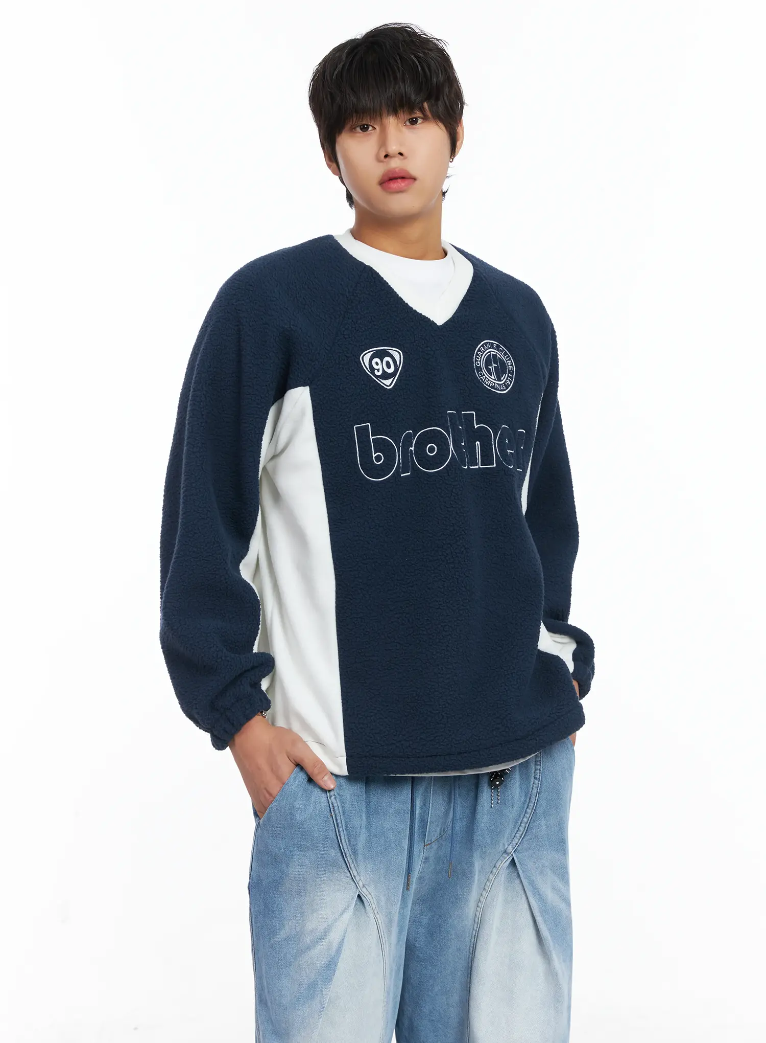Men's Cozy Logo Fleece Crewneck IJ512 - Image 6