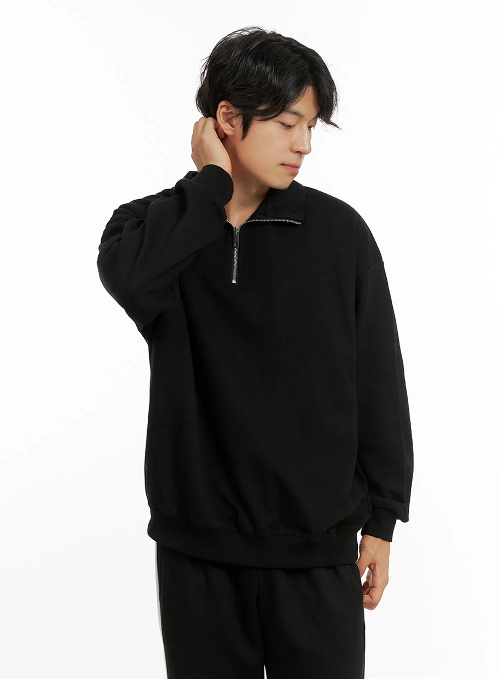 Men's Cozy Zip-Up Solid Sweatshirt (Black) IG409 - Image 3