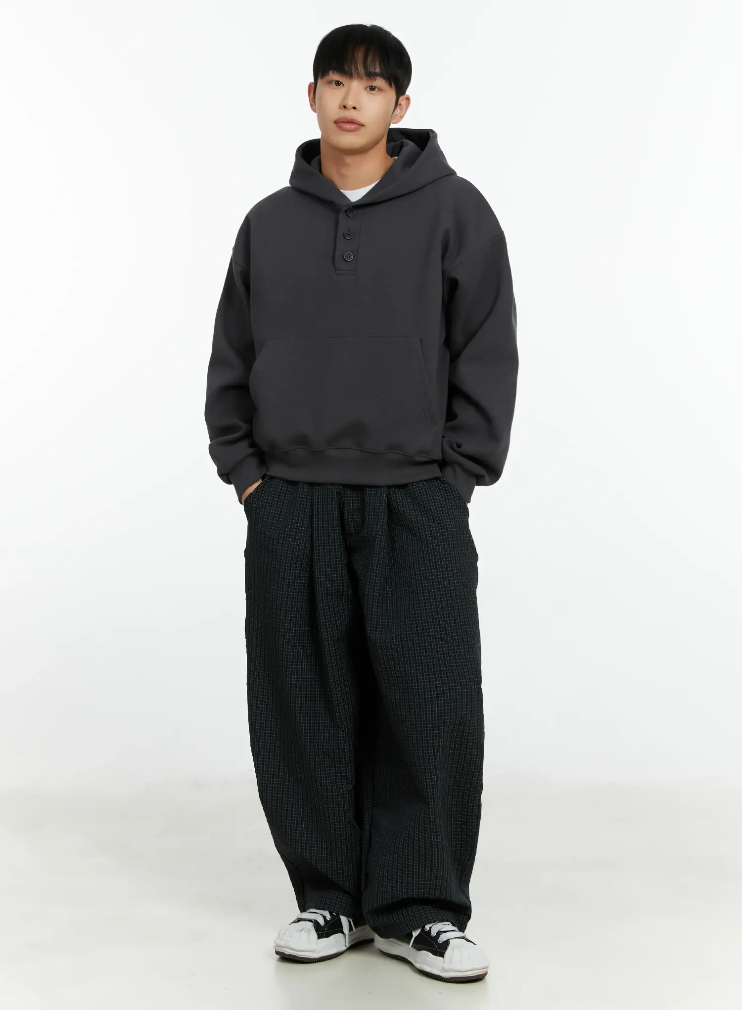 Men's Cropped Henley Hoodie IF511